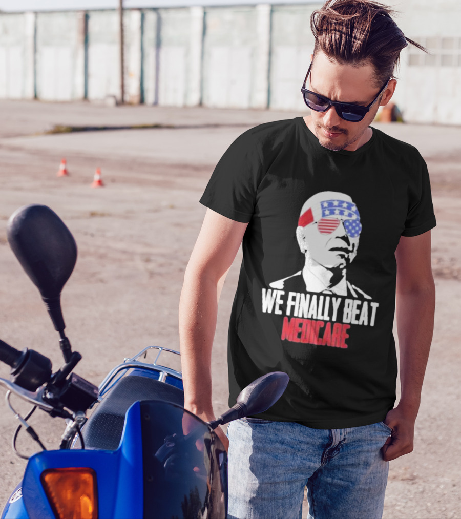 4th Of July We Finally Beat Medicare Biden Wearing USA Flag Glasses T-Shirt
