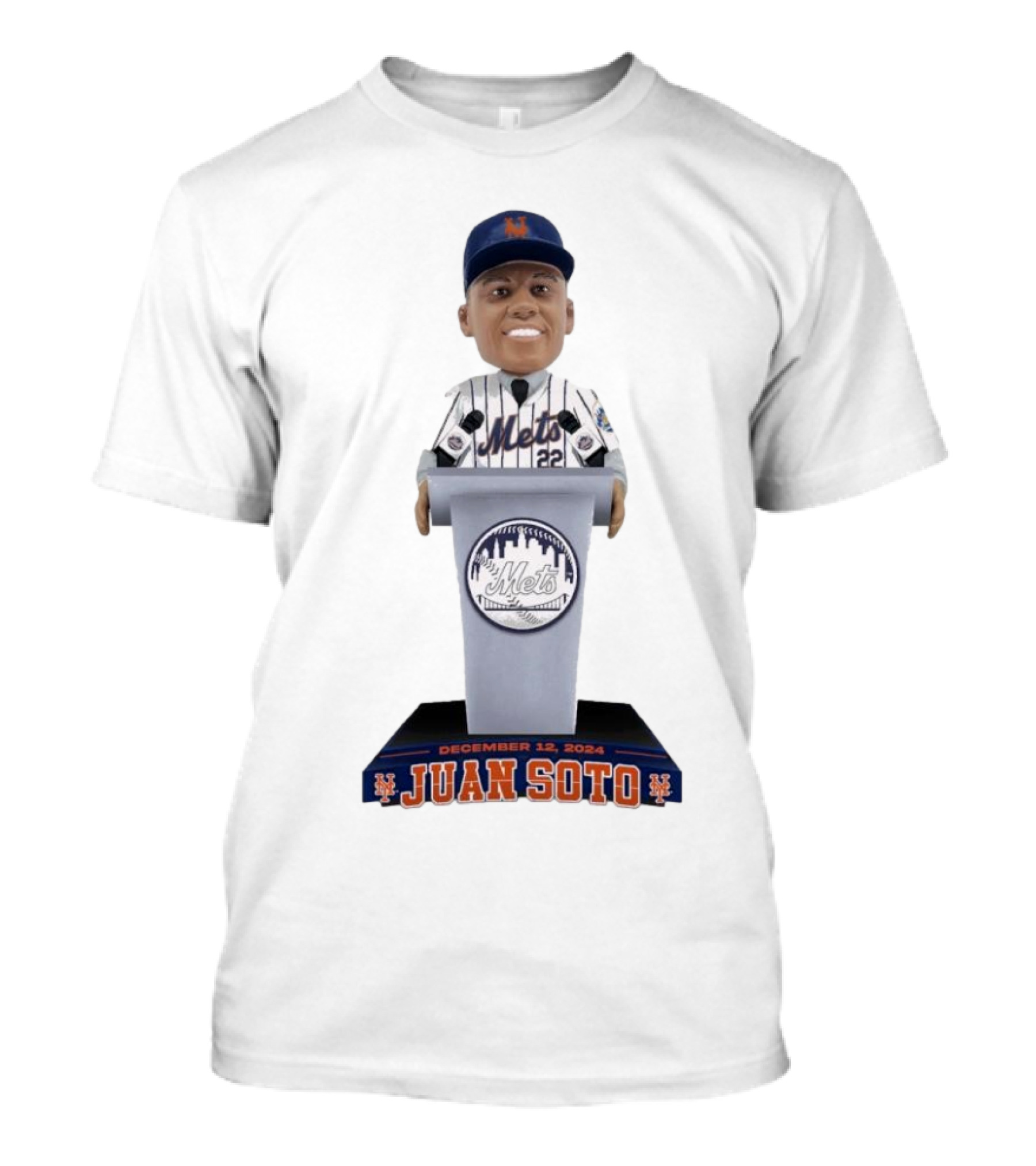 New York Mets Juan Soto FOCO December 12 2024 Podium Bobblehead T-Shirt