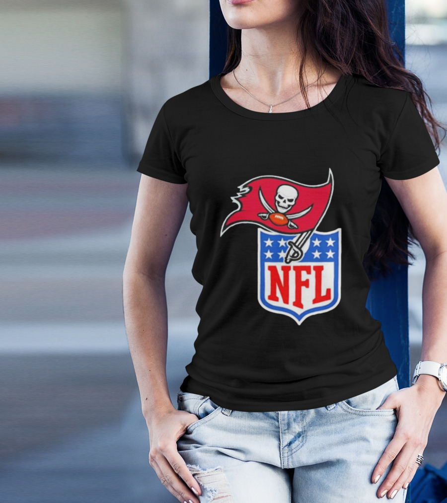 Tampa Bay Buccaneers NFL Collaboration Logo With Pirate Flag And Shield T-Shirt
