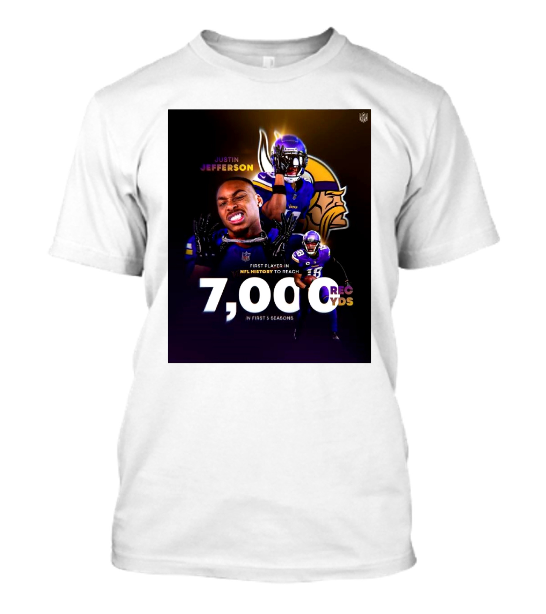 Justin Jefferson Minnesota Vikings NFL History 7000 Rec Yds First 5 Seasons T-Shirt