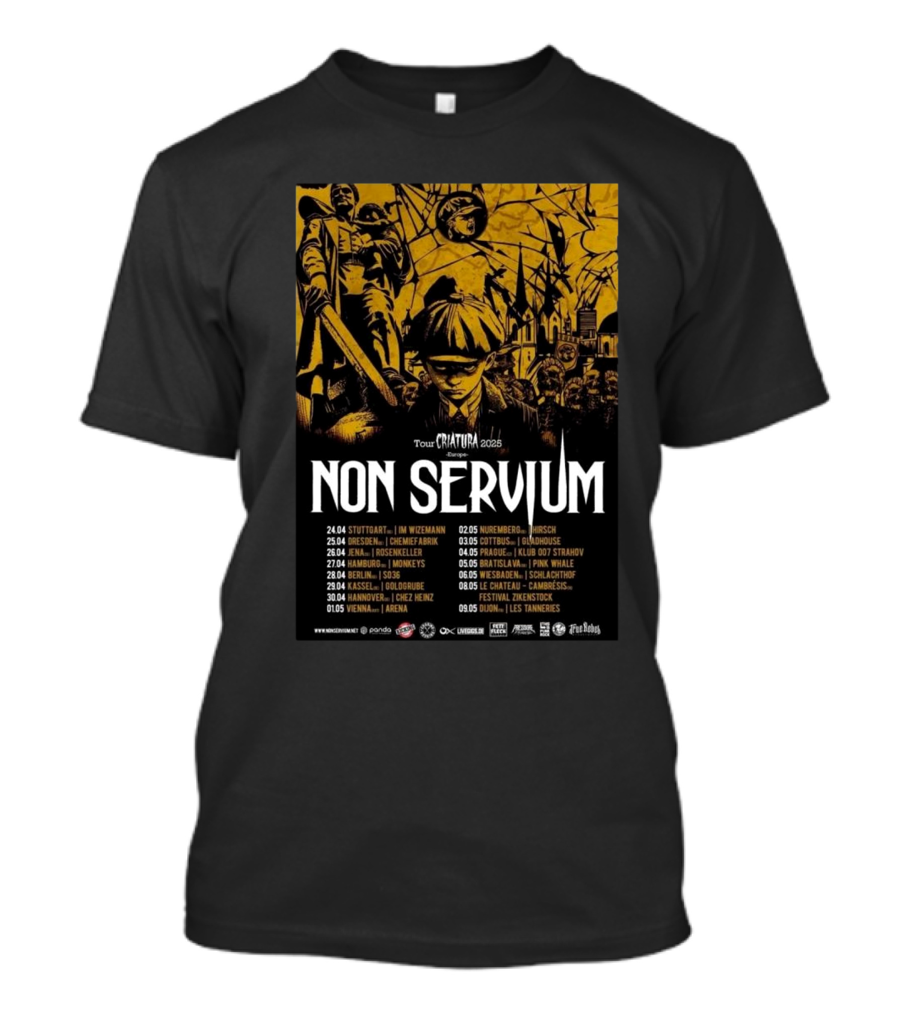 Non Servium Criatura EU Tour 2025 Europe Dates Stuttgart Vienna Nuremberg Ostritz Prague Bratislava Kosice Zbaszyn Zwickau T-Shirt