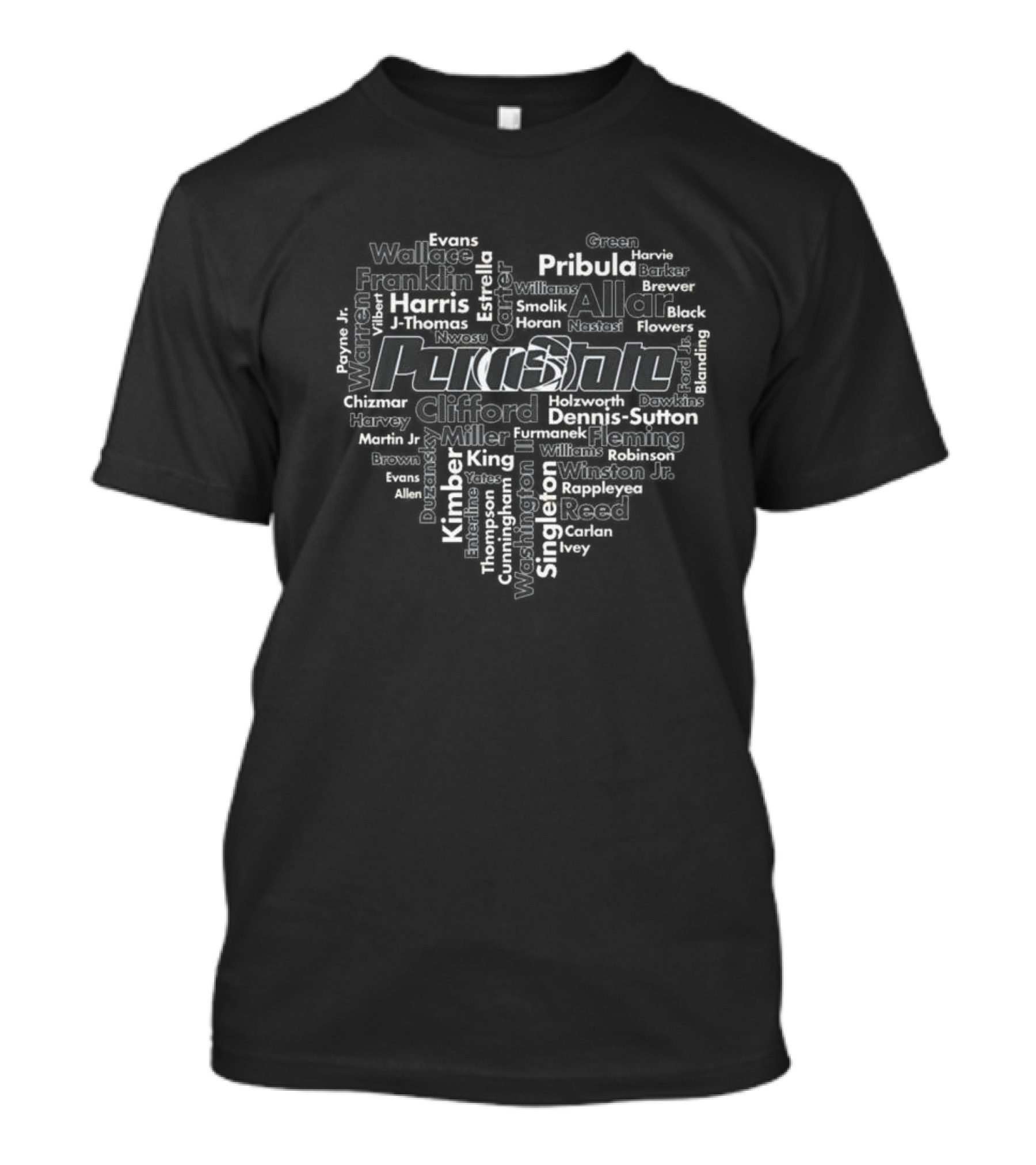 Penn State Nittany Lions Heart Word Cloud 2024 Fan Names T-Shirt
