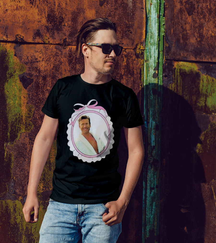 Cherrydaze Glen Powell Pink Ribbon Scalloped Frame T-Shirt