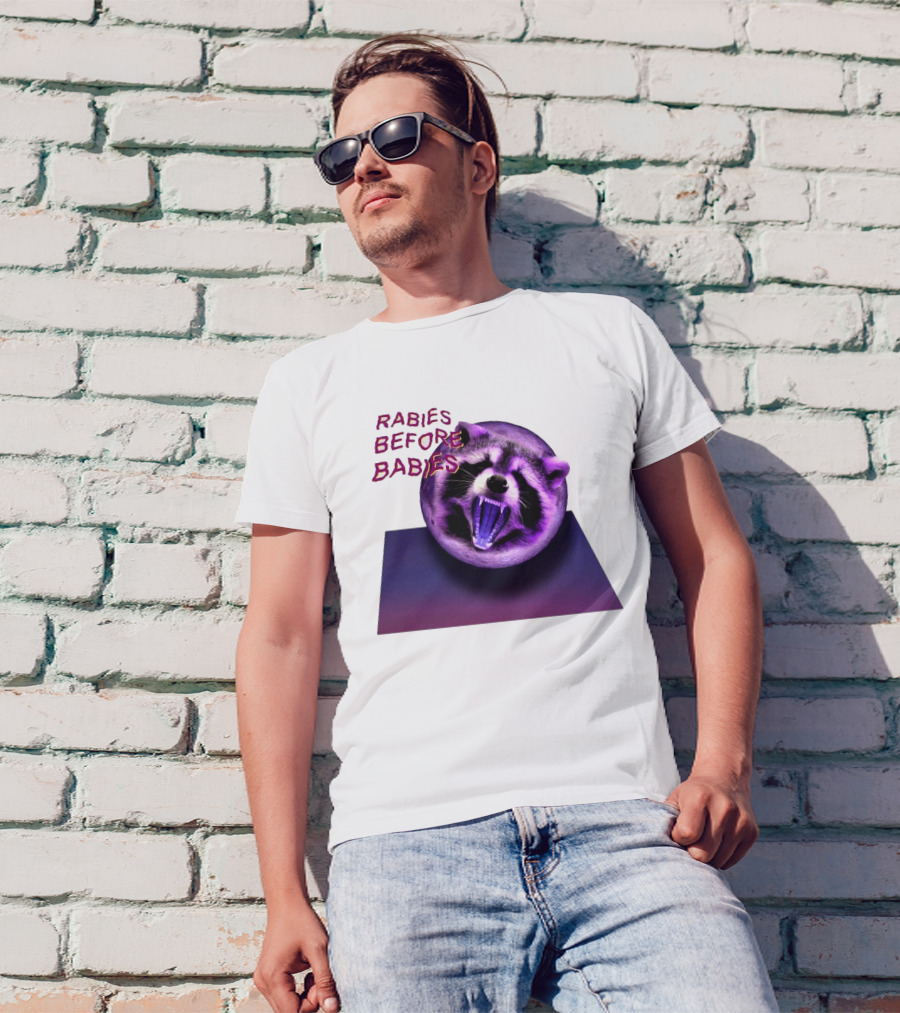 Rabies Before Babies Raccoon Spherical Illusion T-Shirt