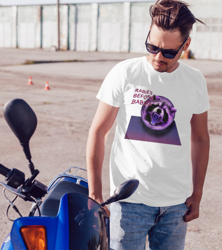 Rabies Before Babies Raccoon Spherical Illusion T-Shirt