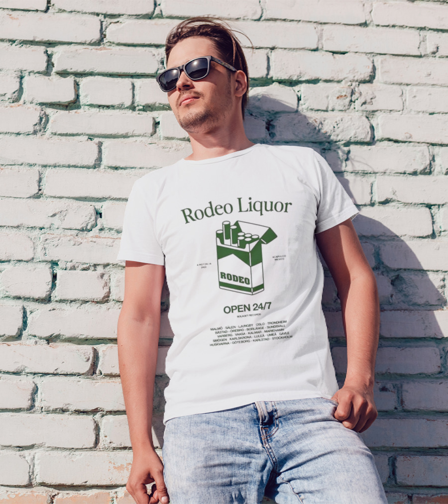 Rodeo Liquor Open 24/7 Stockholm Malmö Oslo Trondheim Mexico T-Shirt