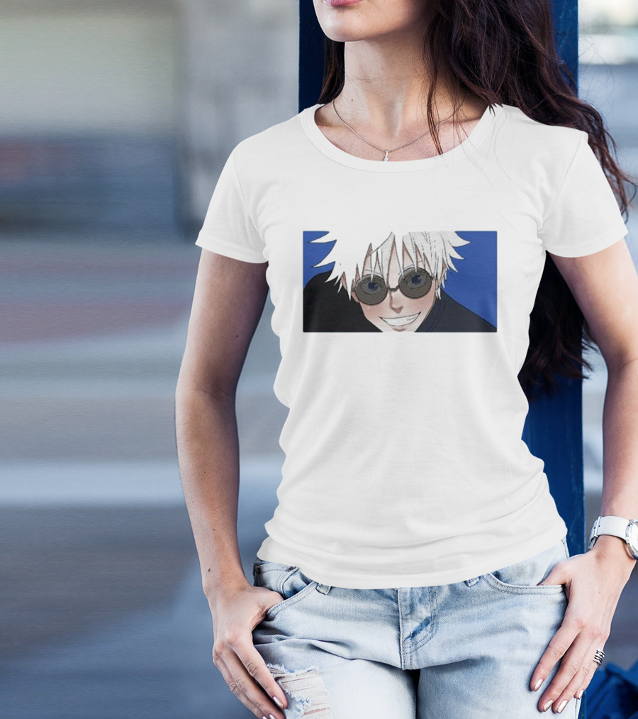 Young Gojo Anime Manga Character Blue Background T-Shirt