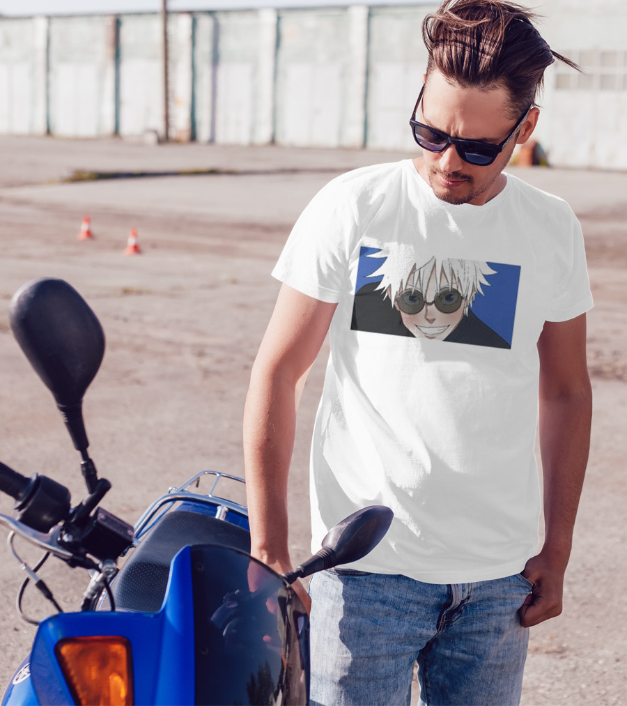 Young Gojo Anime Manga Character Blue Background T-Shirt