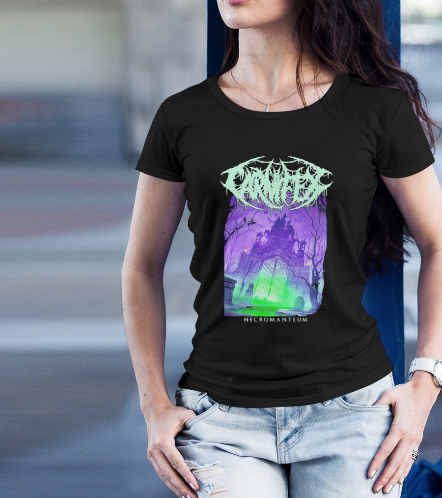 Carnifex Necromanteum Haunted Gothic Castle With Glowing Green And Purple Portal T-Shirt