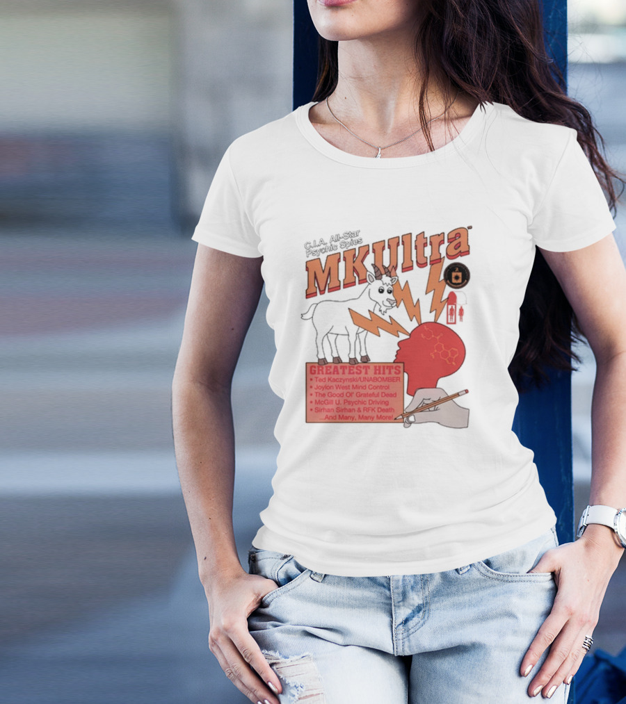 C.I.A All-Star Psychic Spies MKUltra Greatest Hits Ted Kaczynski UNABOMBER Joylon West Mind Control The Good Of Grateful Dead McGill U Psychic Driving Sirhan Sirhan RFK Death T-Shirt