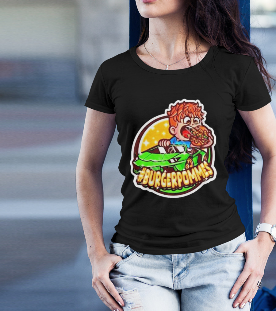 Lukas Eating Burger In Green Car #Burgerpommes T-Shirt