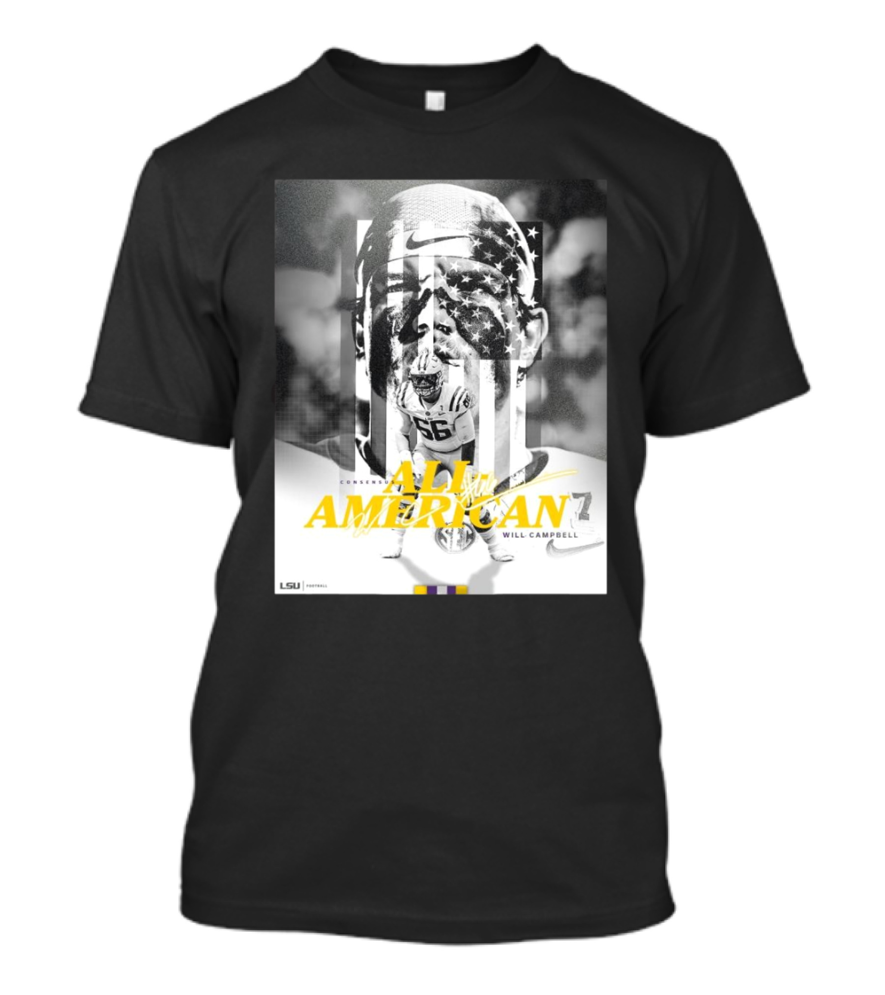 LSU Tigers Football Will Campbell Consensus All-American #66 T-Shirt