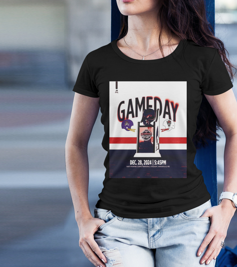 East Carolina Pirates Vs NC State Wolfpack Gameday Military Bowl Dec 28 2024 Navy-Marine Corps Memorial Stadium Annapolis MD T-Shirt