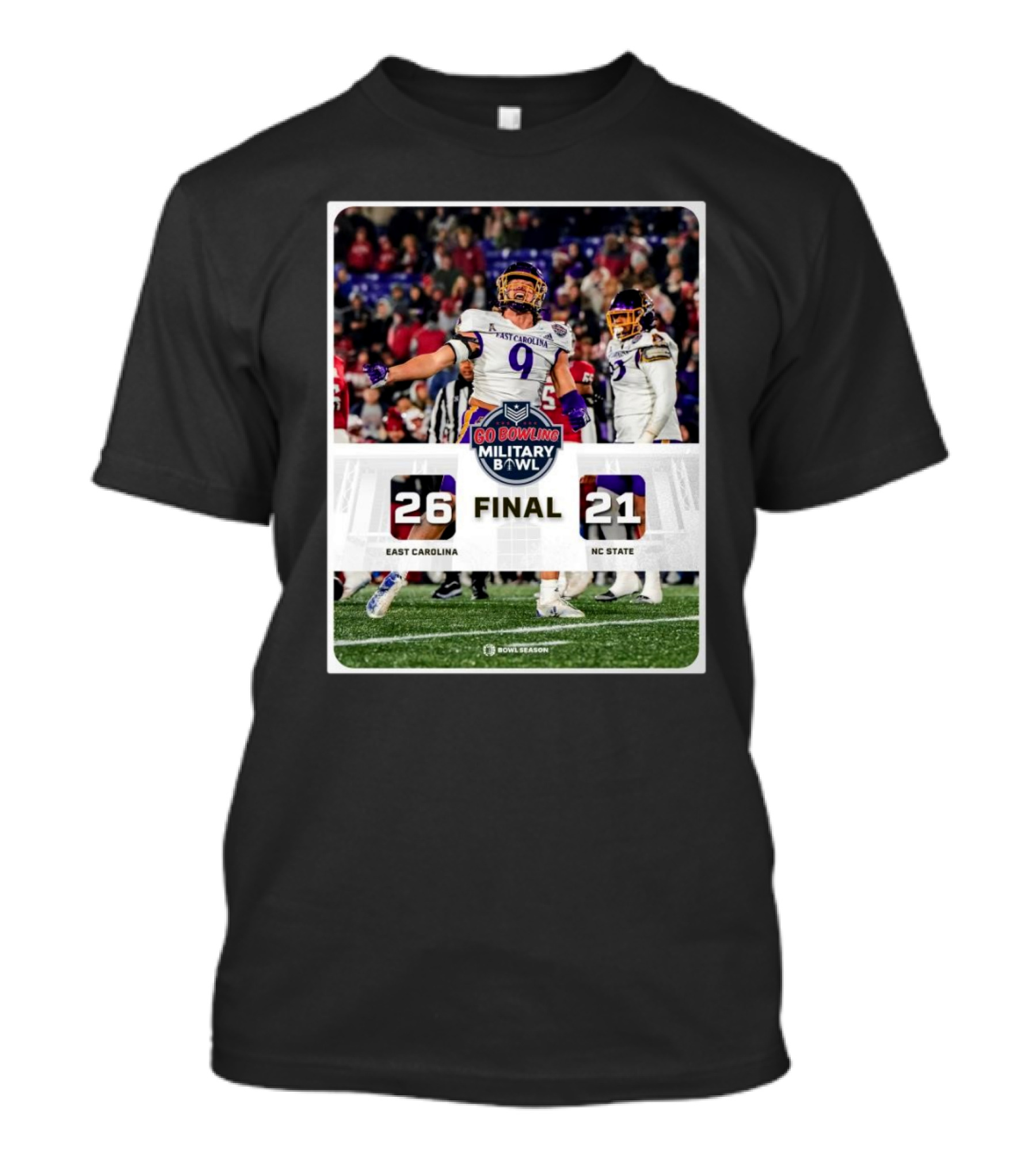Final East Carolina 26 NC State 21 Go Bowling Military Bowl T-Shirt