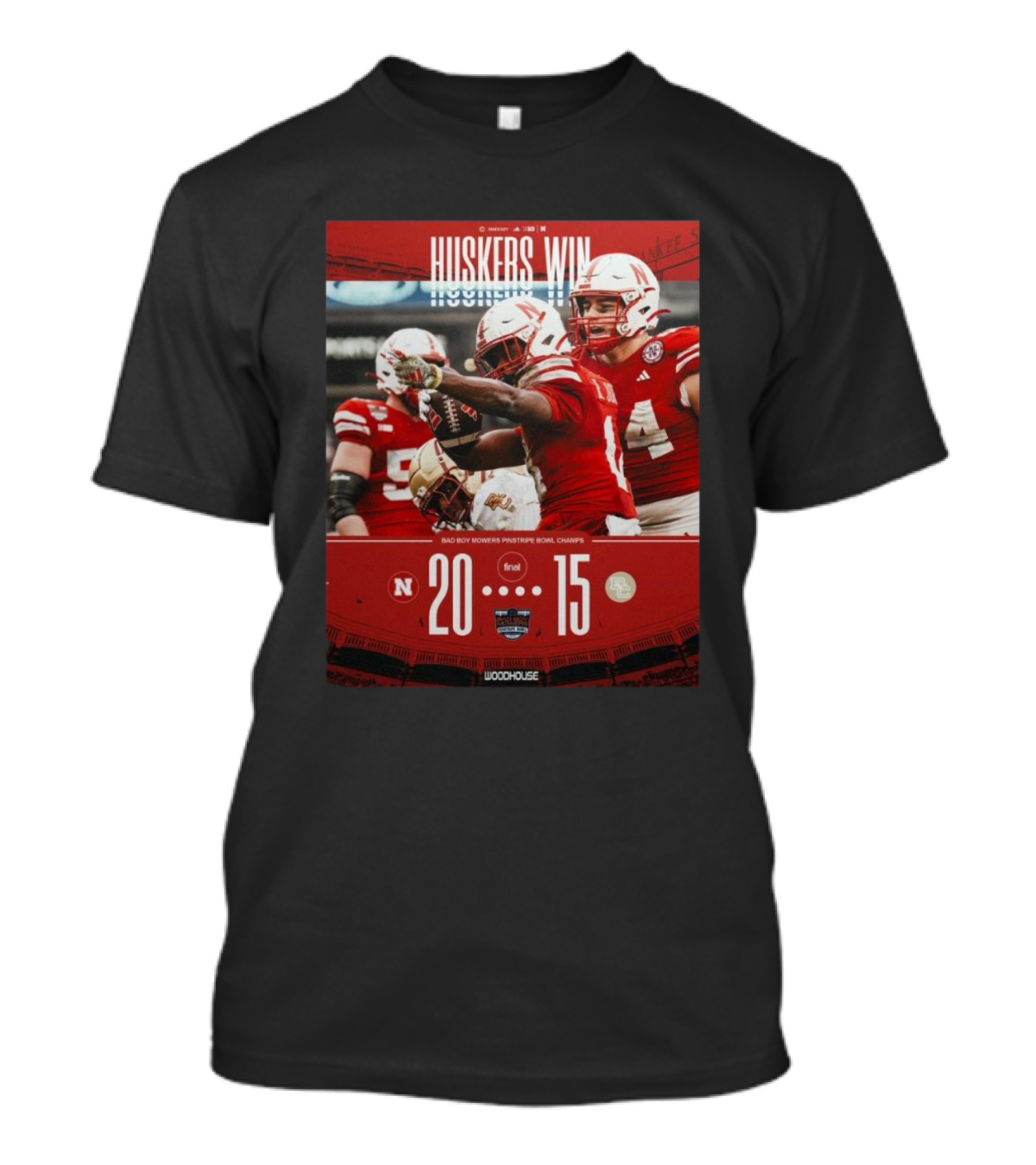 Final Nebraska Cornhuskers Bad Boy Mowers Pinstripe Bowl Champs Win Over Boston College Eagles 20-15 T-Shirt