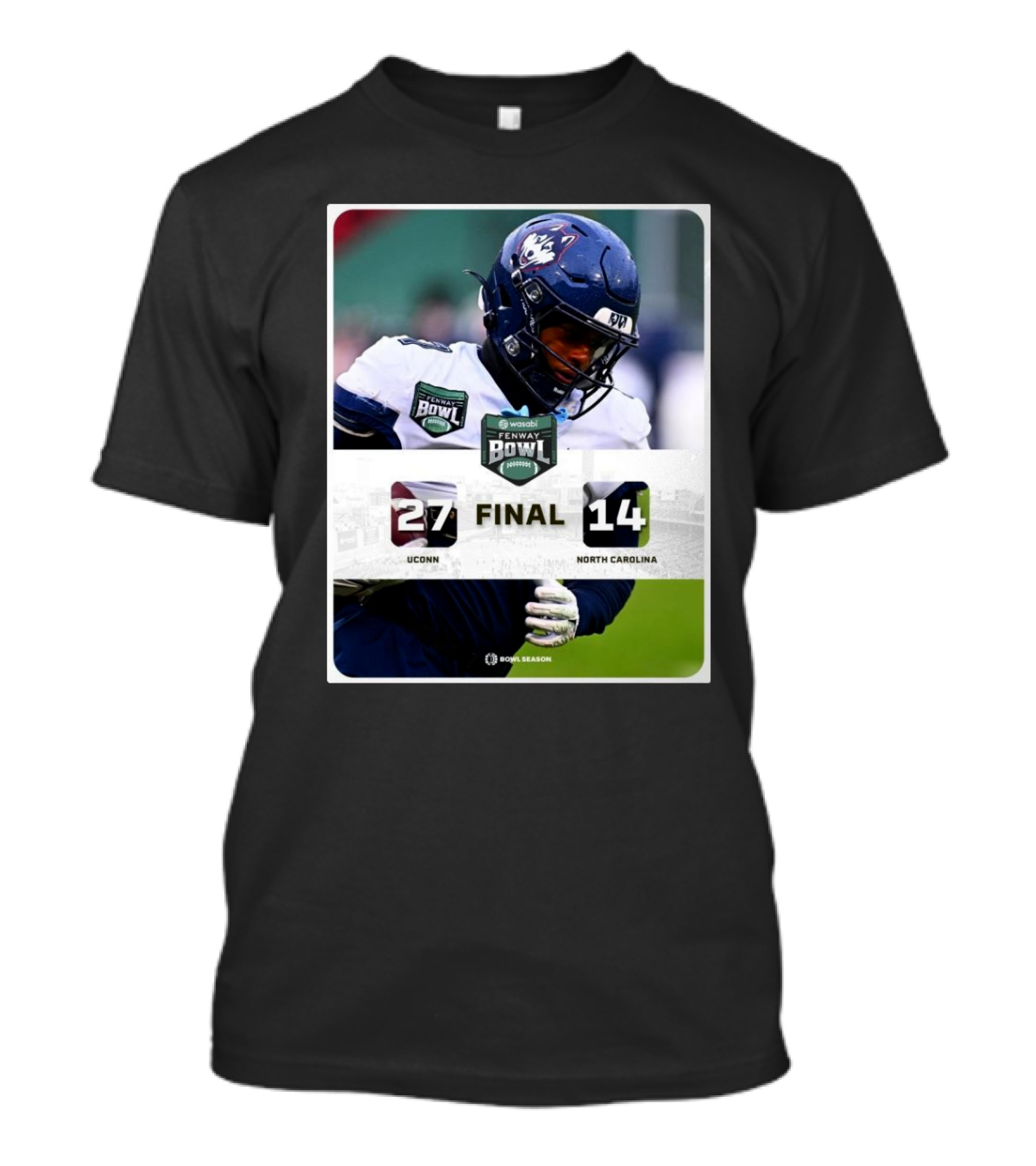 Final UConn Huskies Vs North Carolina Tar Heels 27–14 Fenway Bowl Victory T-Shirt