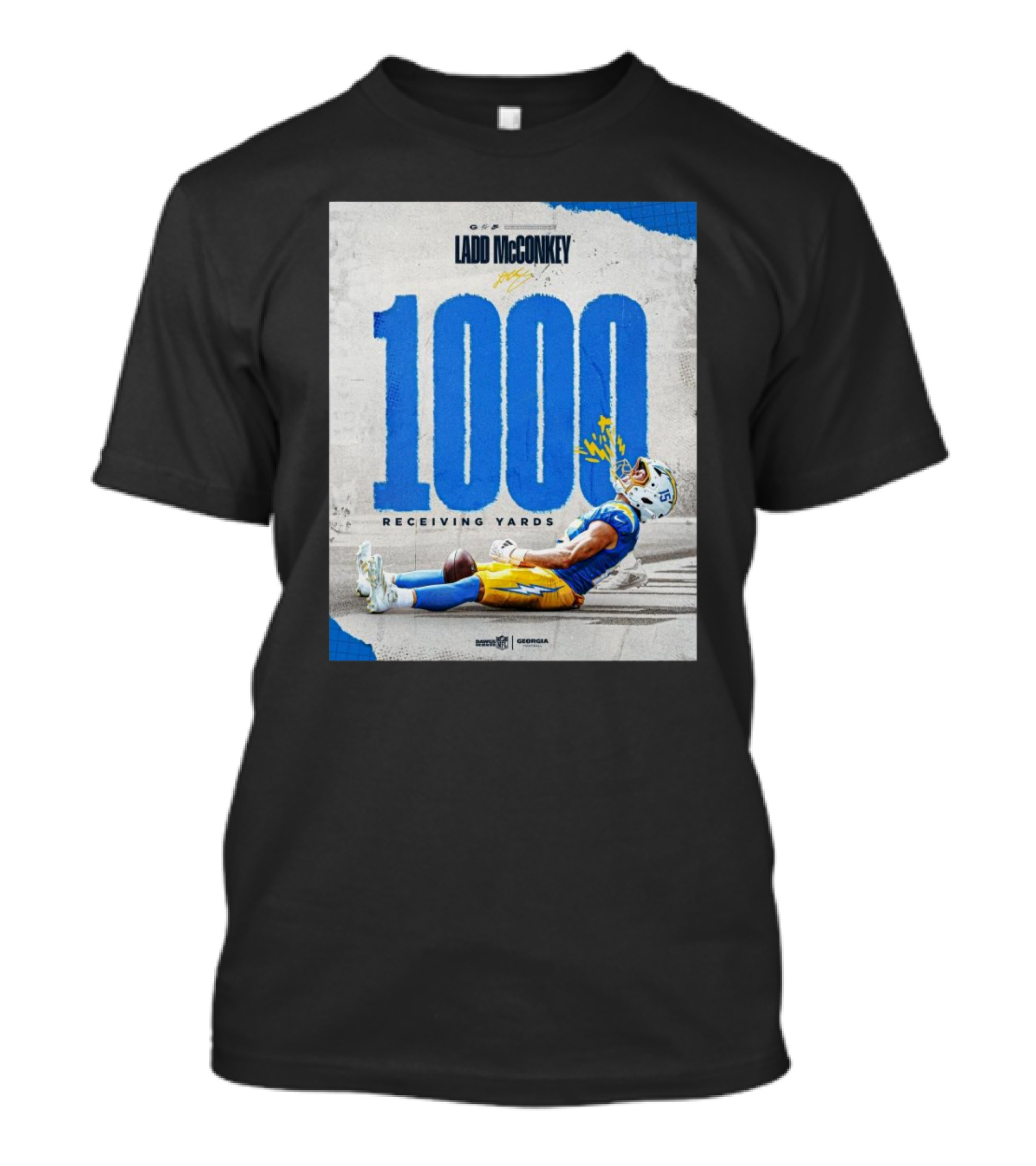 Ladd McConkey Los Angeles Chargers 1000 Receiving Yards Rookie Season NFL Achievement T-Shirt