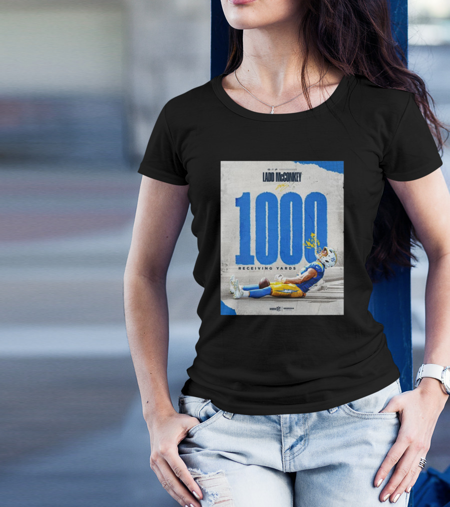 Ladd McConkey Los Angeles Chargers 1000 Receiving Yards Rookie Season NFL Achievement T-Shirt
