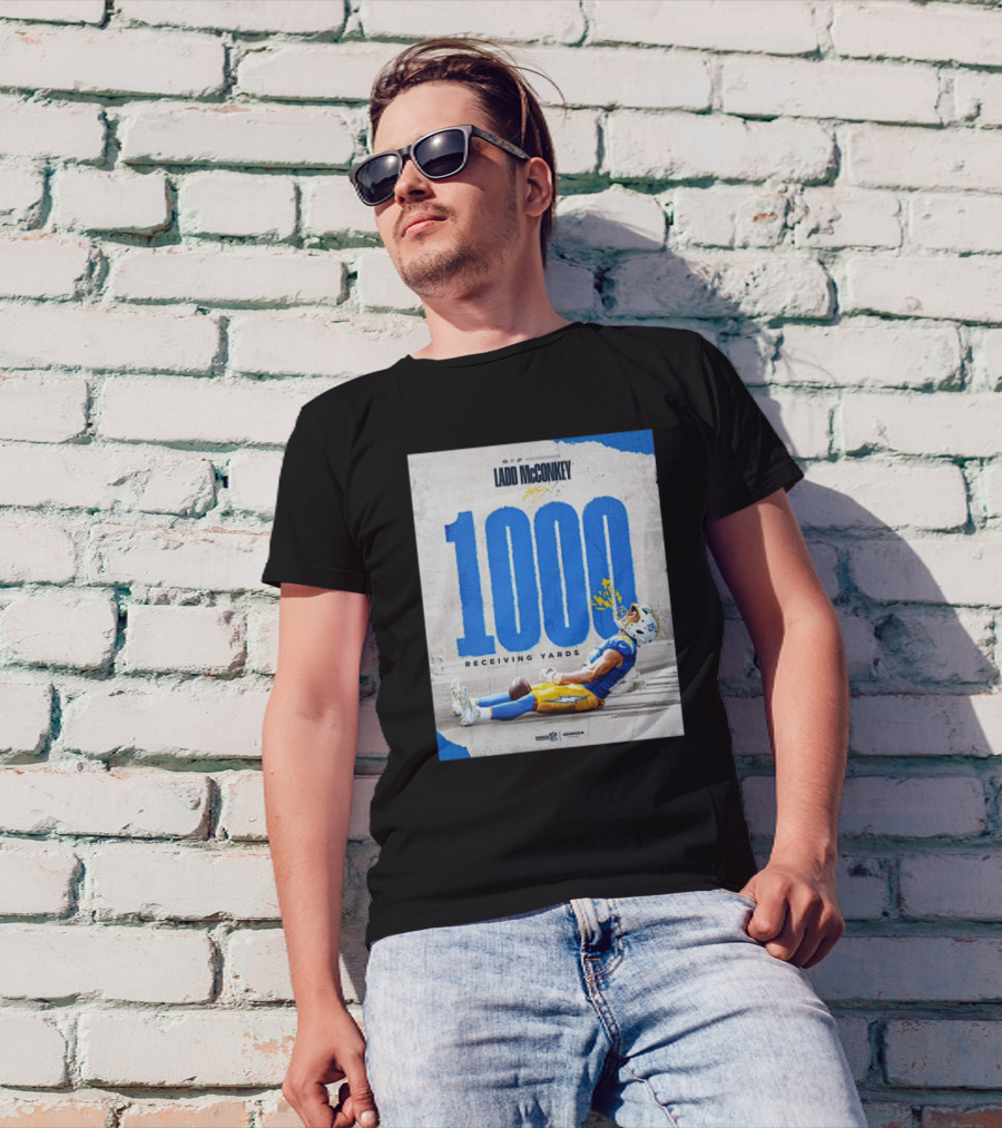 Ladd McConkey Los Angeles Chargers 1000 Receiving Yards Rookie Season NFL Achievement T-Shirt
