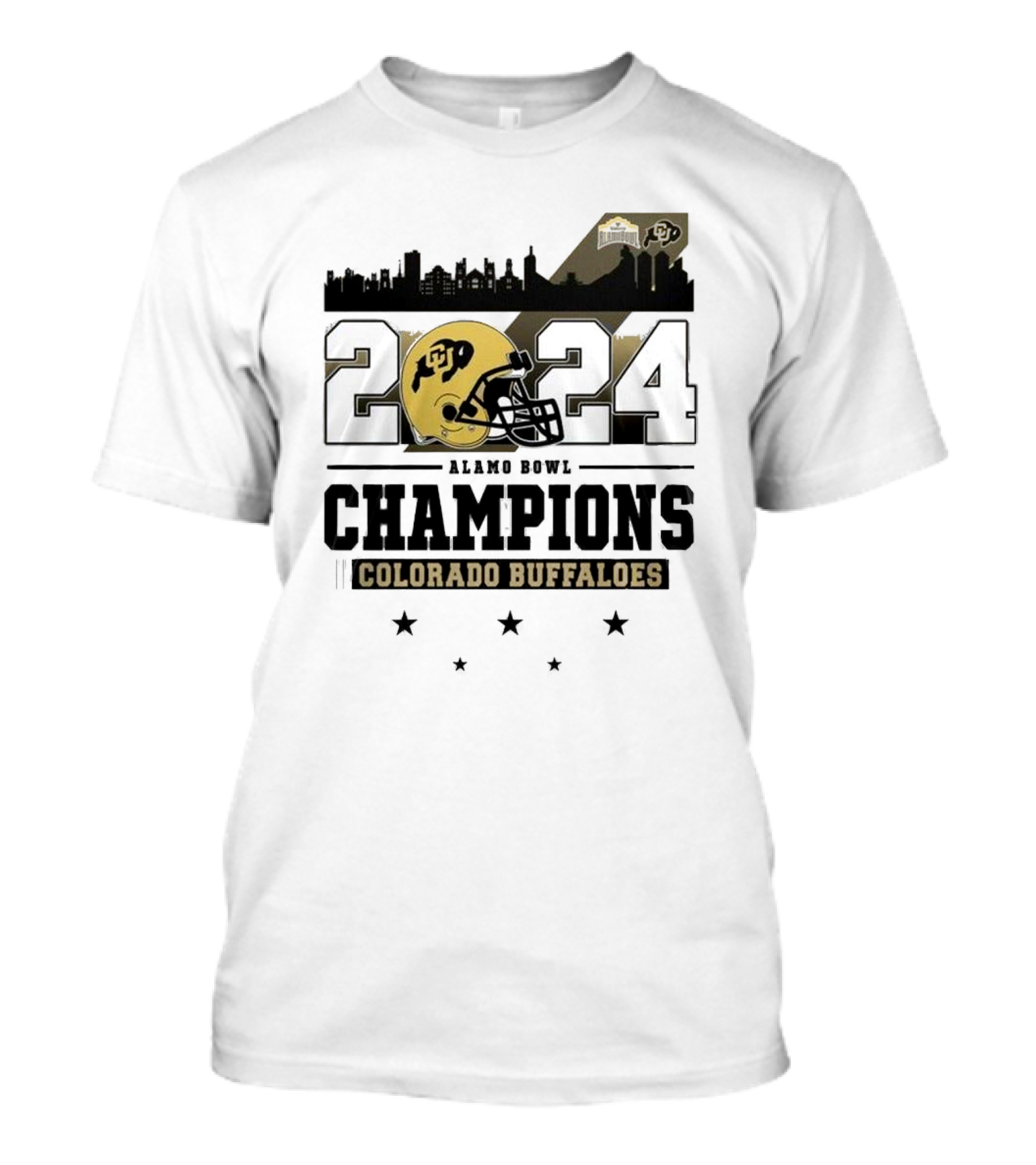 Colorado Buffaloes 2024 Alamo Bowl Champions Skyline Football T-Shirt