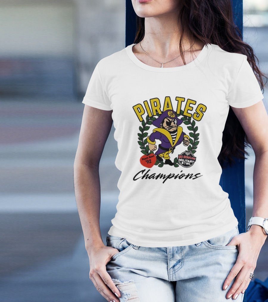 Pirates ECU Football Champions Peach Bowl '92 Military Bowl 8&WL T-Shirt