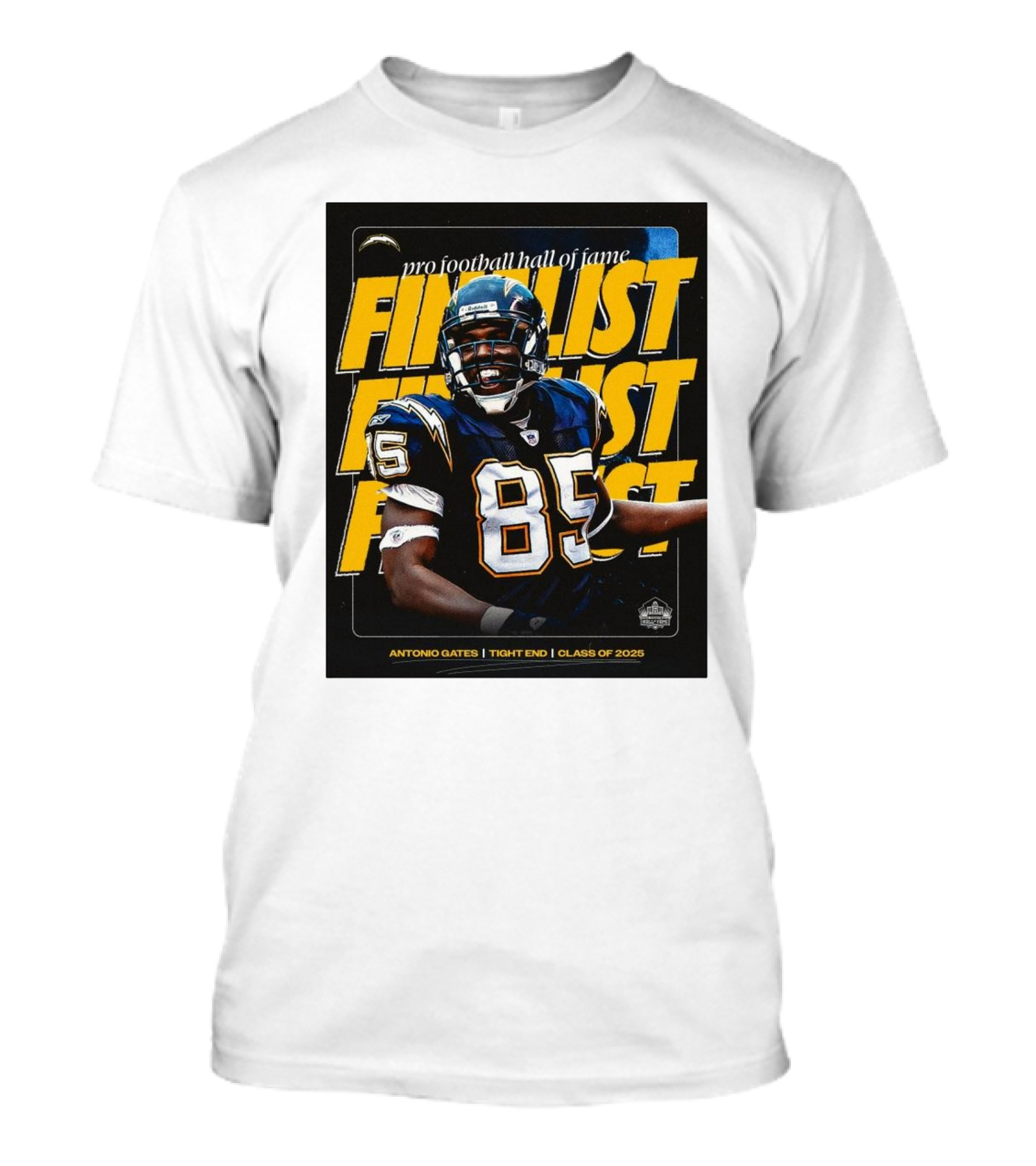 Los Angeles Chargers NFL Antonio Gates Tight End Pro Football Hall Of Fame Finalist Class Of 2025 T-Shirt