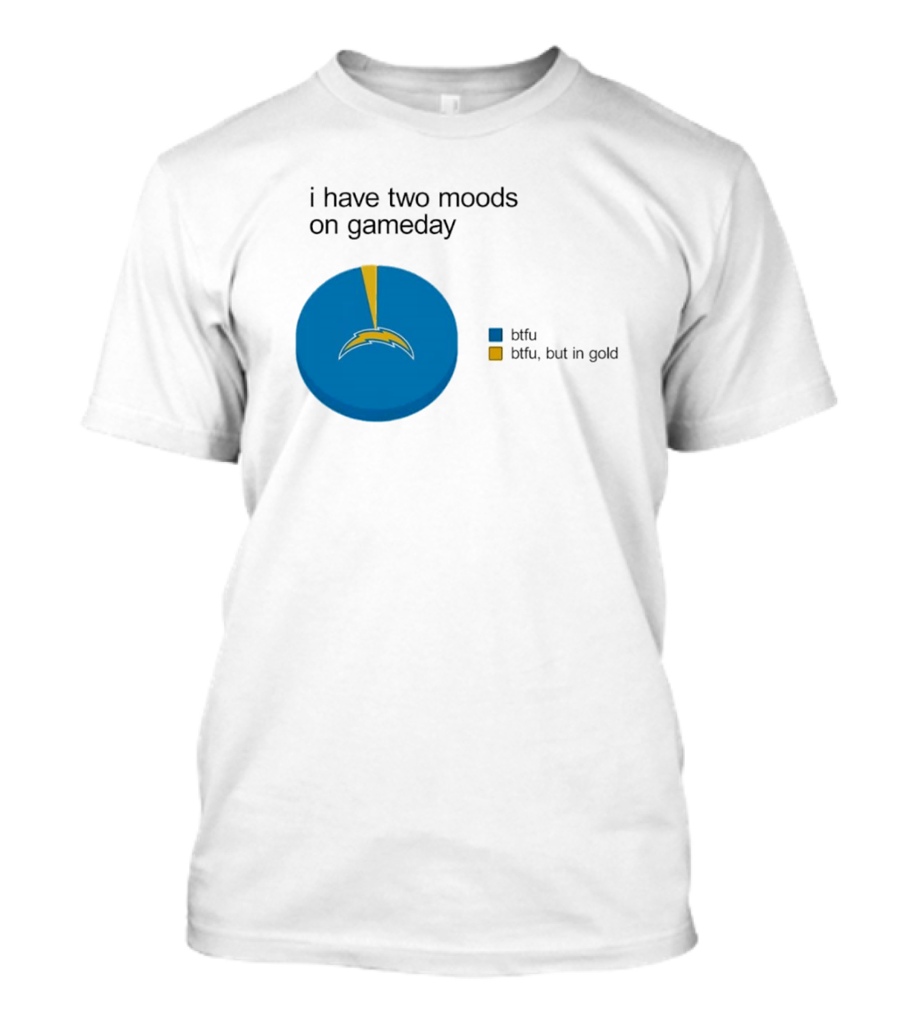 Los Angeles Chargers Two Moods On Gameday Btfu But In Gold T-Shirt