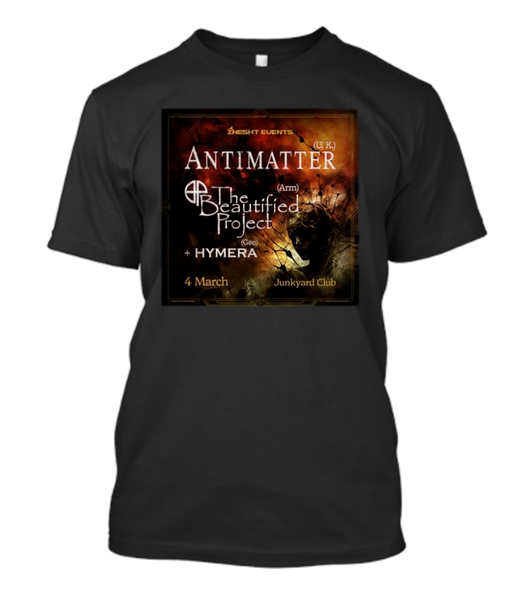 Zhesht Events Antimatter UK Tour 2025 The Beautified Project Hymera Live March 4 Junkyard Club T-Shirt