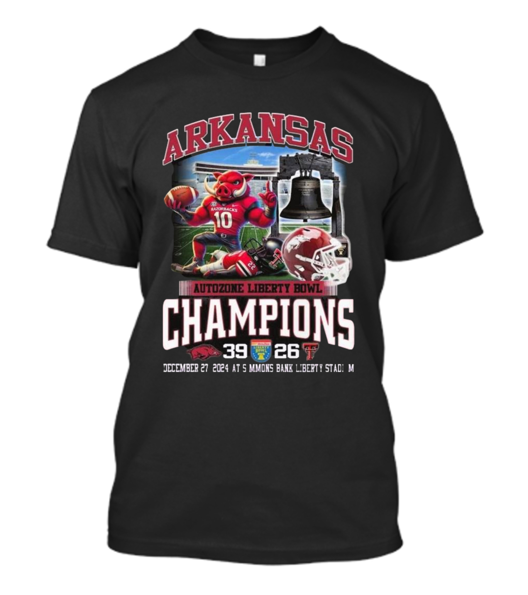 Arkansas Razorbacks Autozone Liberty Bowl Champions December 27 2024 Victory 39-26 T-Shirt