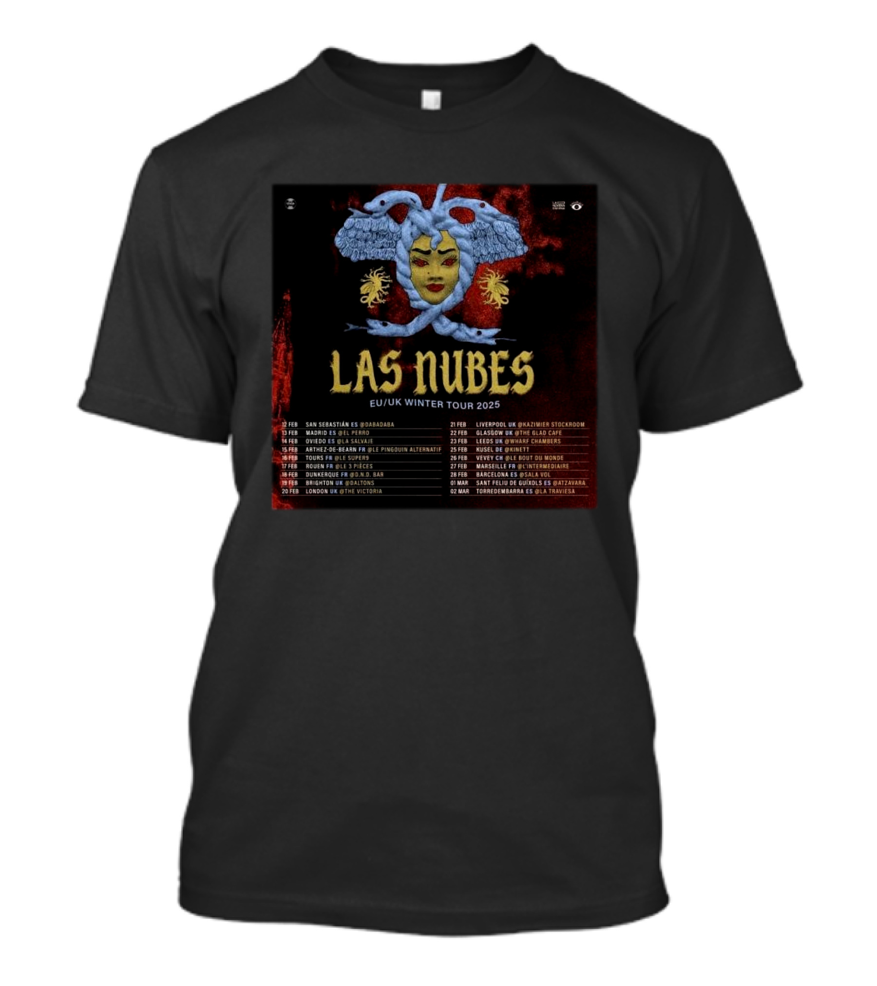 Las Nubes EU UK Winter Tour 2025 San Sebastián Warsaw Berlin Paris Tour Dates T-Shirt
