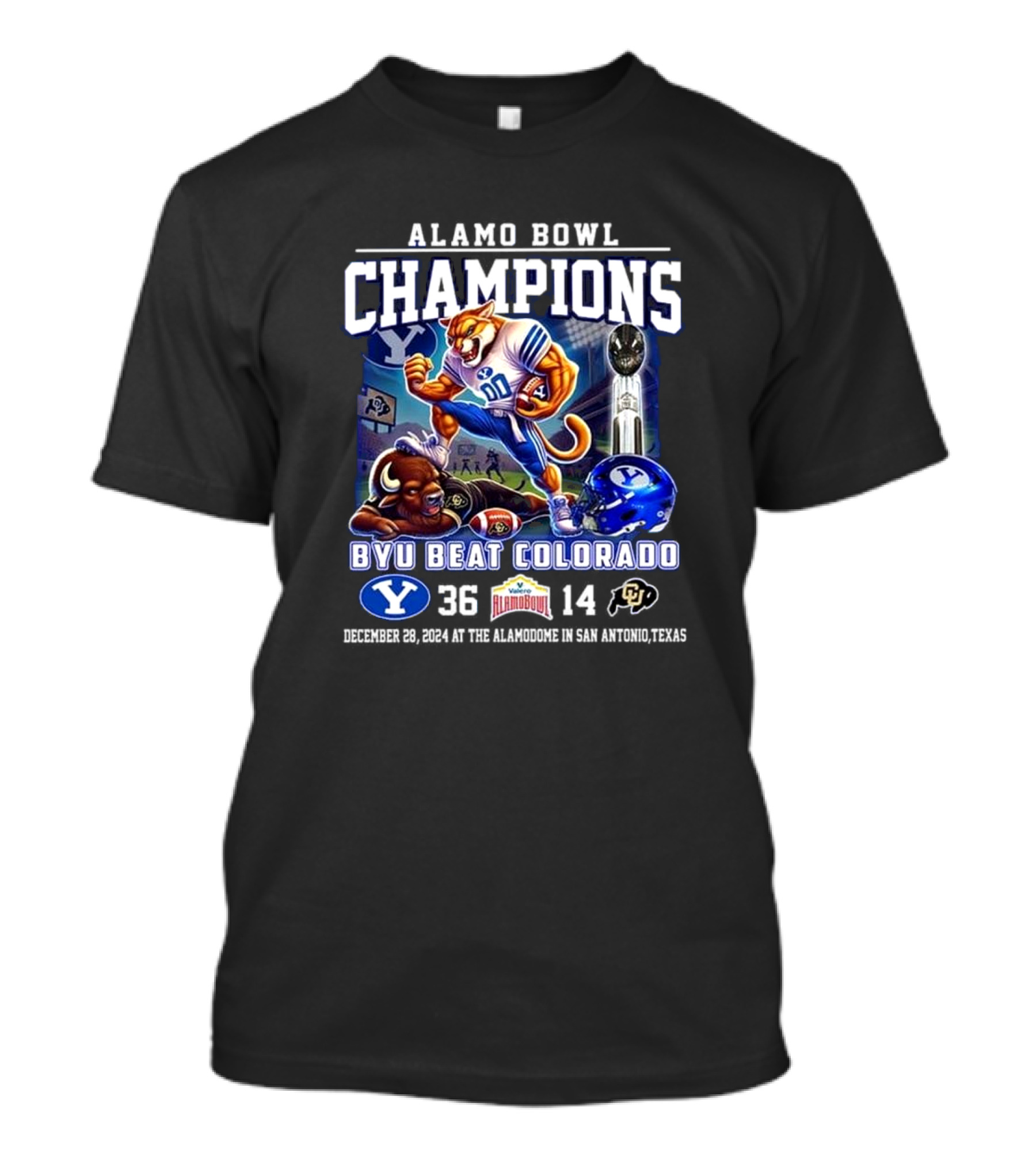 Alamo Bowl Champions BYU Cougars Beat Colorado 2024 Victory Mascot December 28 Alamodome San Antonio T-Shirt