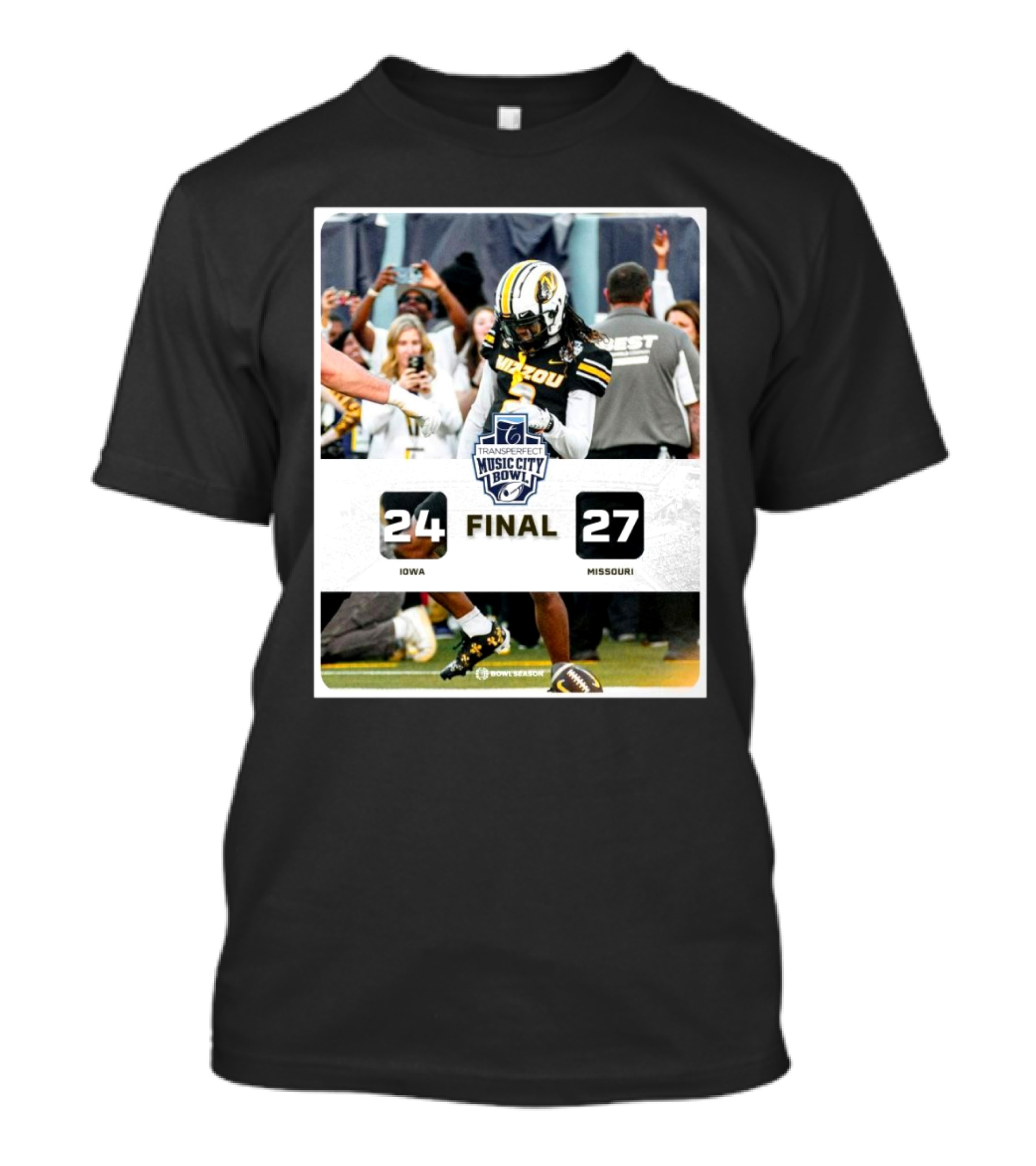 Transperfect Music City Bowl Final Score Iowa Hawkeyes 24 Missouri Tigers 27 2024 Champs T-Shirt