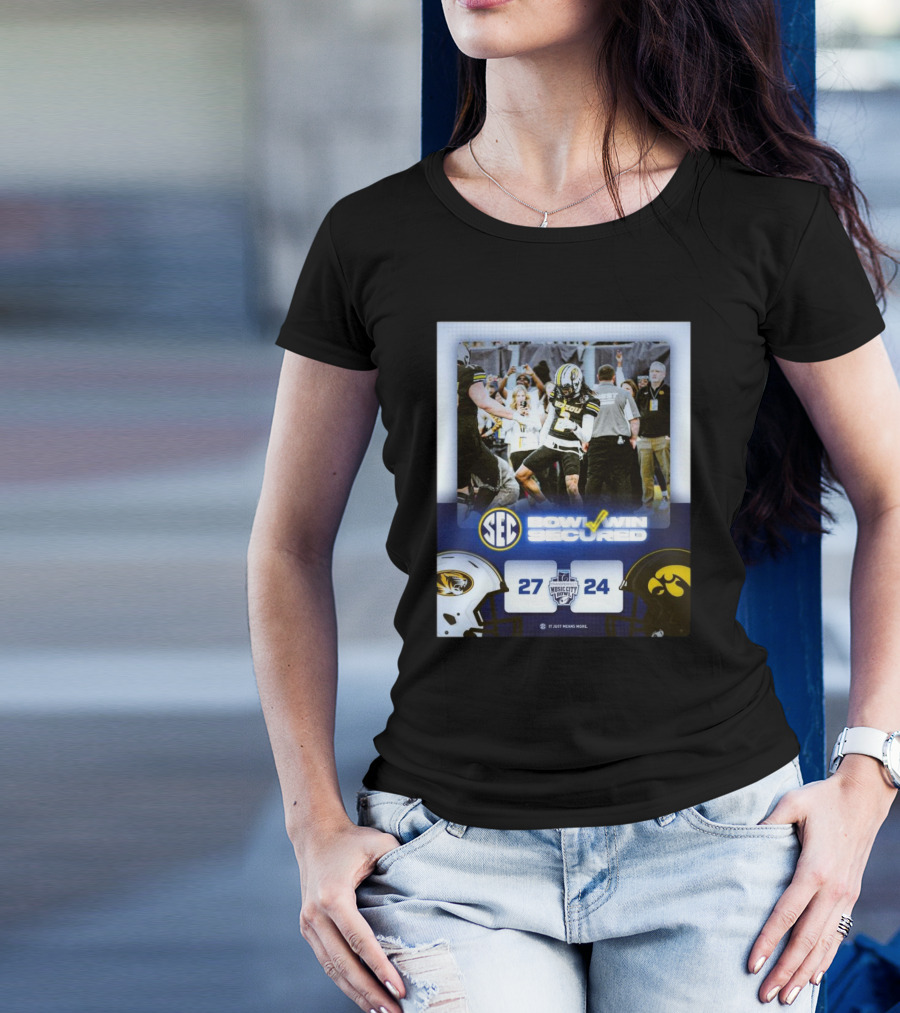 SEC Bowl Win Secured 27-24 Missouri Tigers Vs Iowa Hawkeyes 2024 Music City Bowl Champs It Just Means More T-Shirt