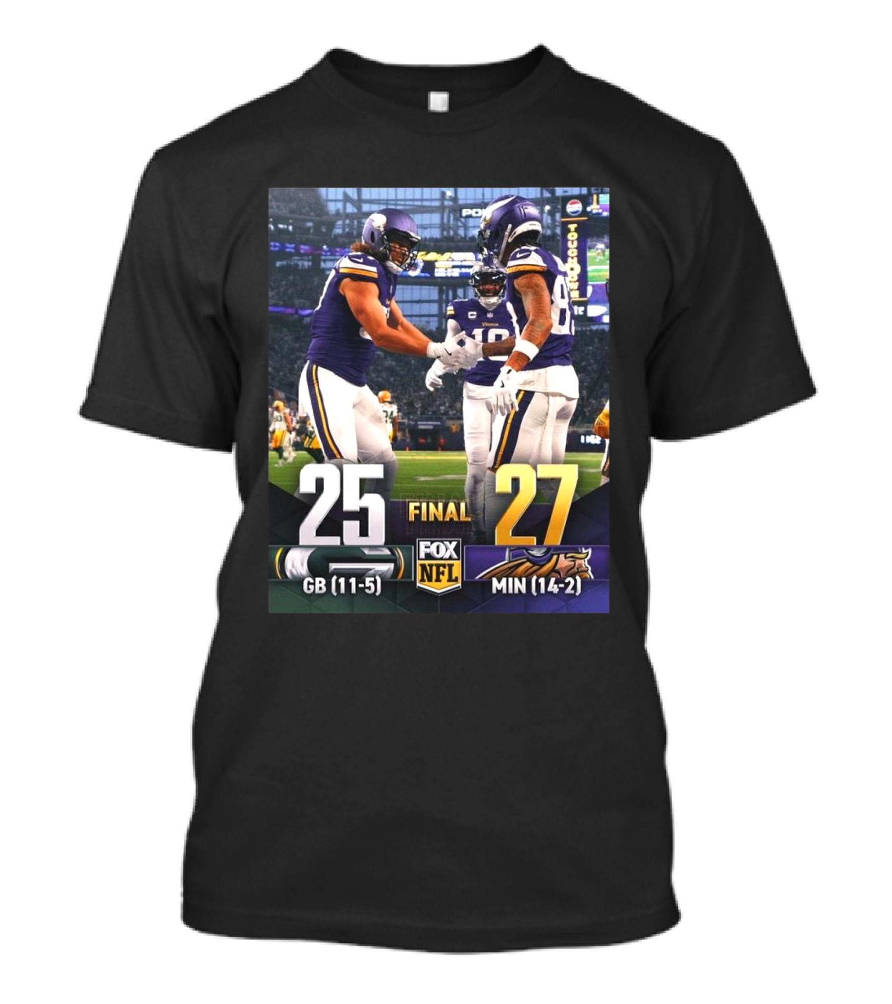 Final Minnesota Vikings Win Over Green Bay Packers 27-25 Score FOX NFL T-Shirt