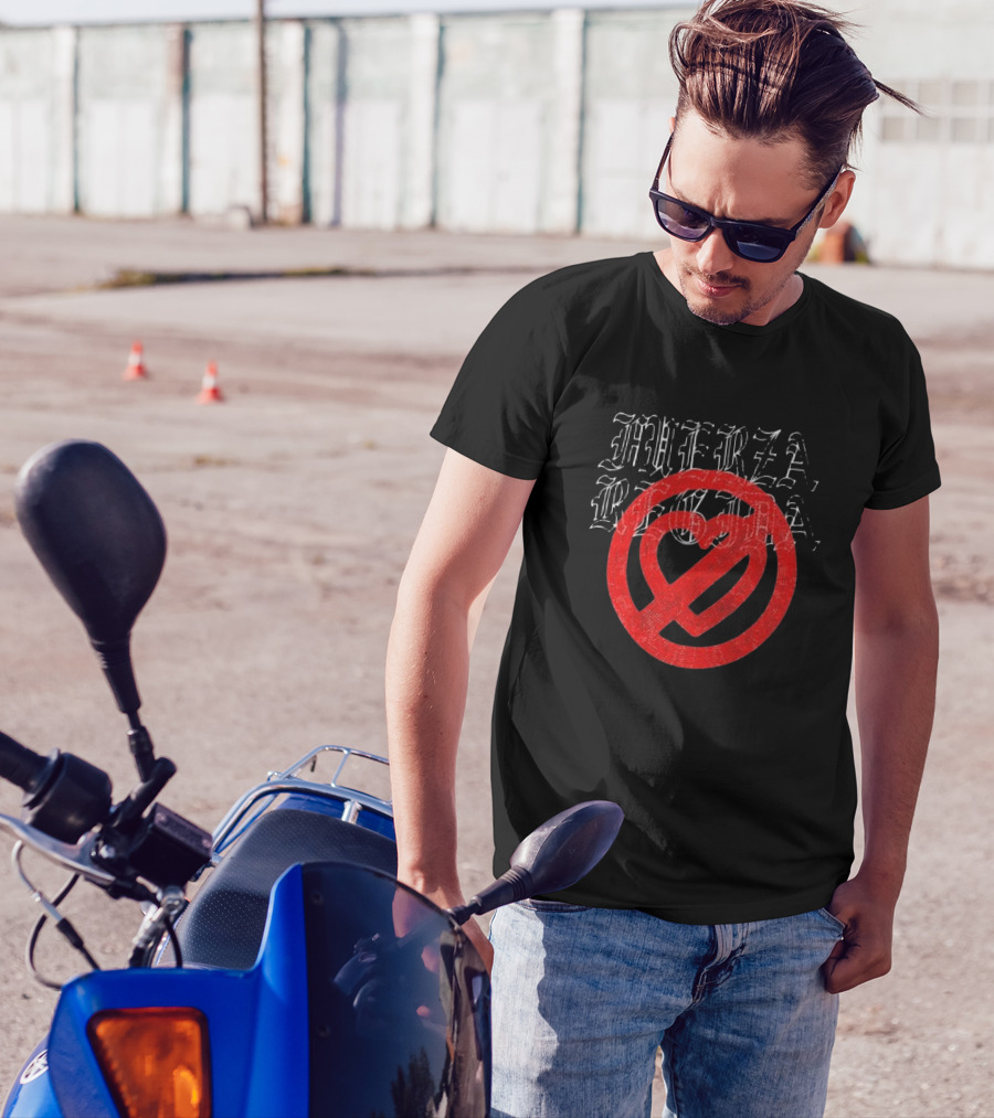 Fuerza Regida Rhinestone Heart Symbol Old English Style T-Shirt