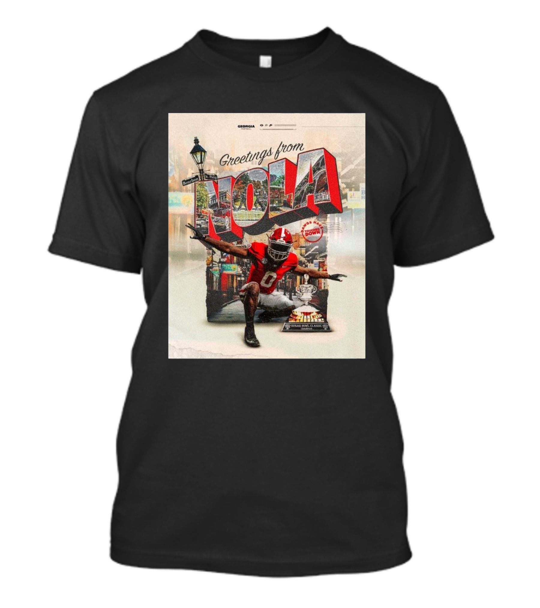 Greetings From NOLA Georgia Bulldogs Have Touched Down With New Orleans Street Background T-Shirt