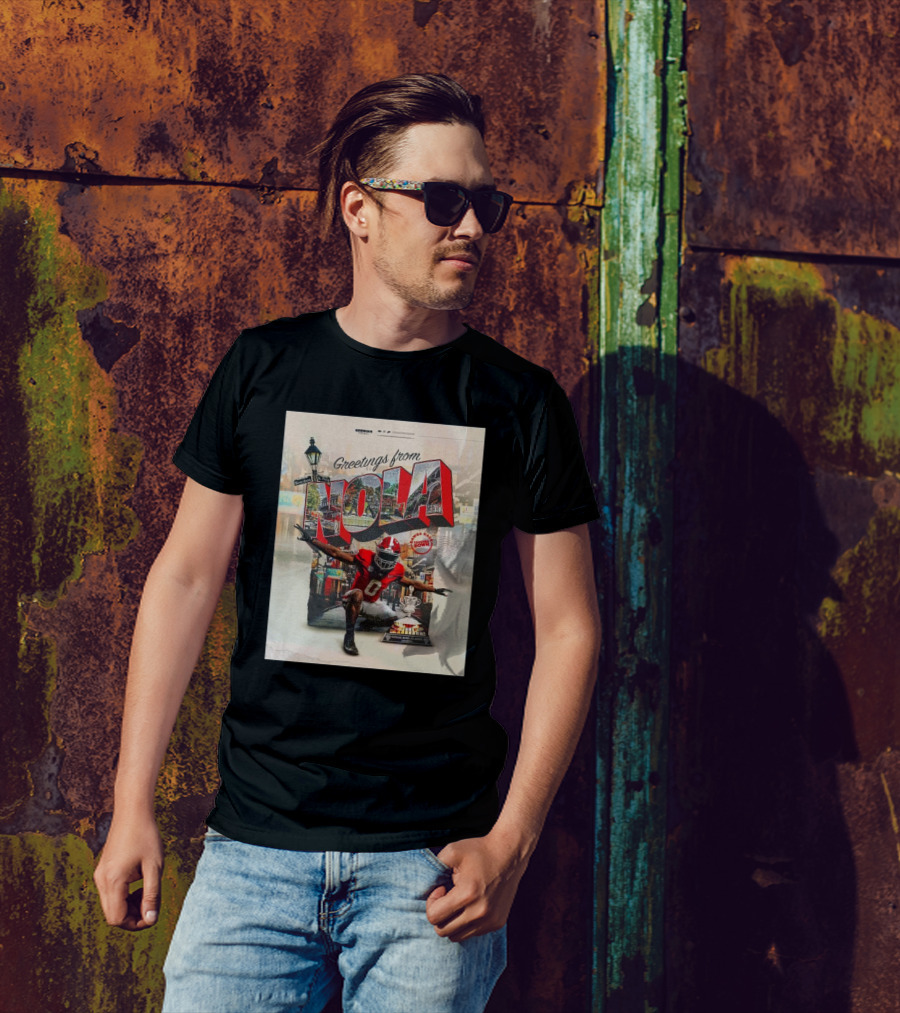 Greetings From NOLA Georgia Bulldogs Have Touched Down With New Orleans Street Background T-Shirt