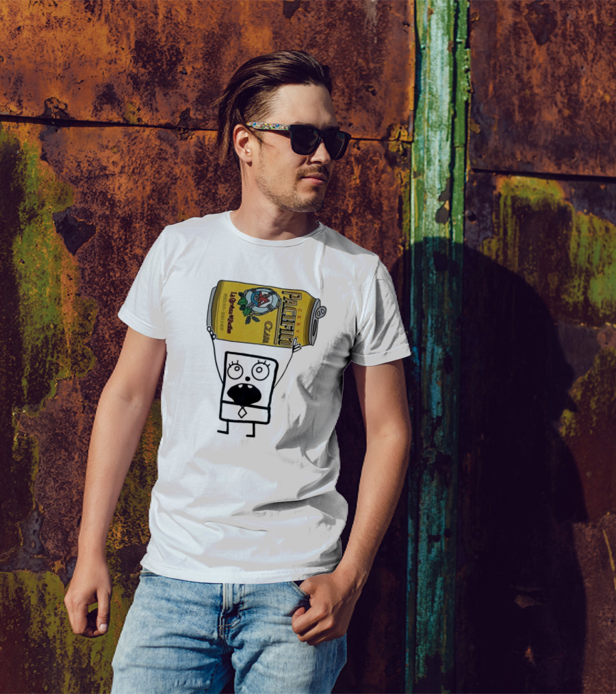 Doodlebob Holding Pacifico Clara La Cerveza Del Pacifico Beer Can T-Shirt