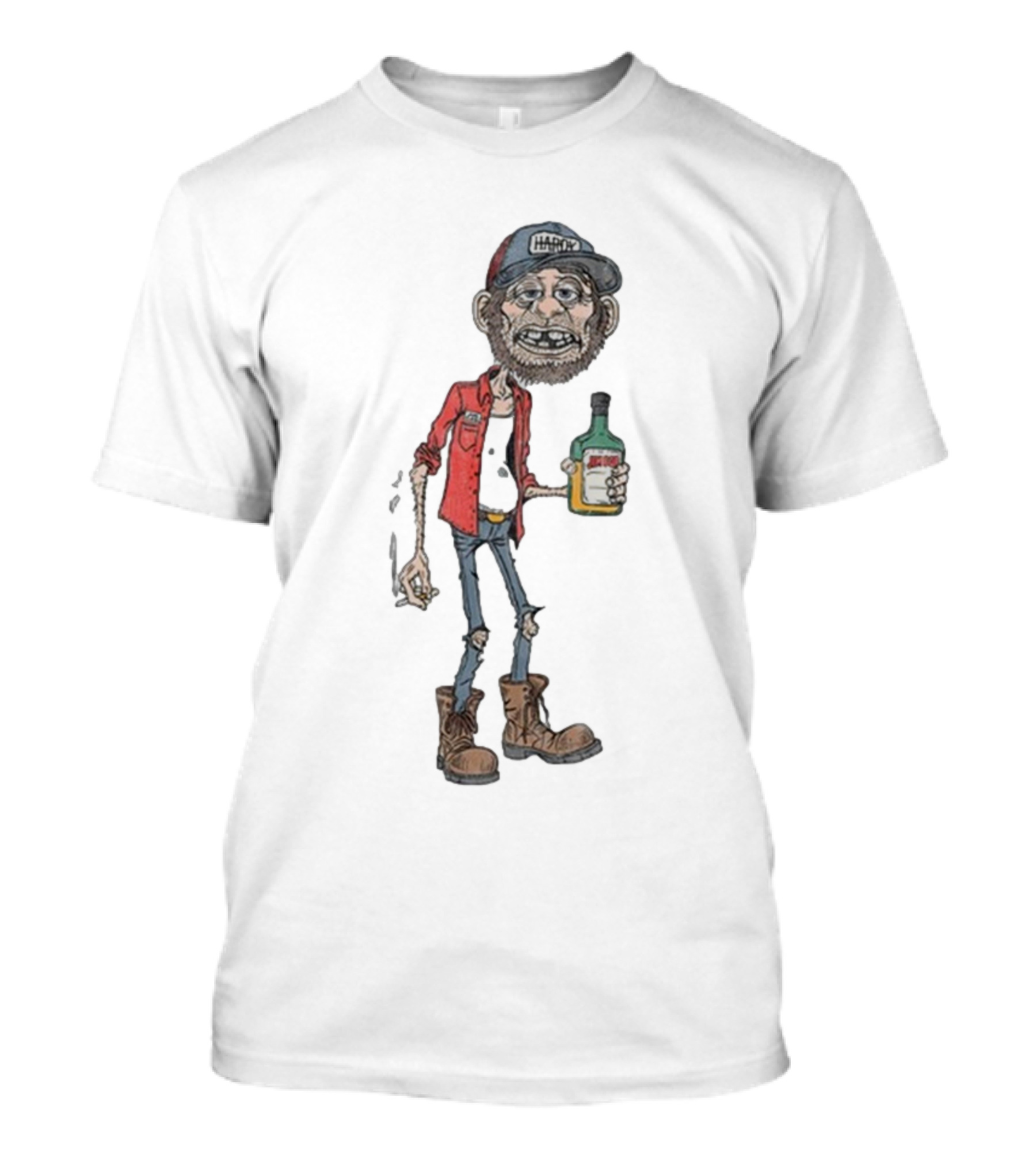 Hardy Jim Bob 2024 Cartoon Character Holding Bottle And Cigarette With Cap And Beard T-Shirt