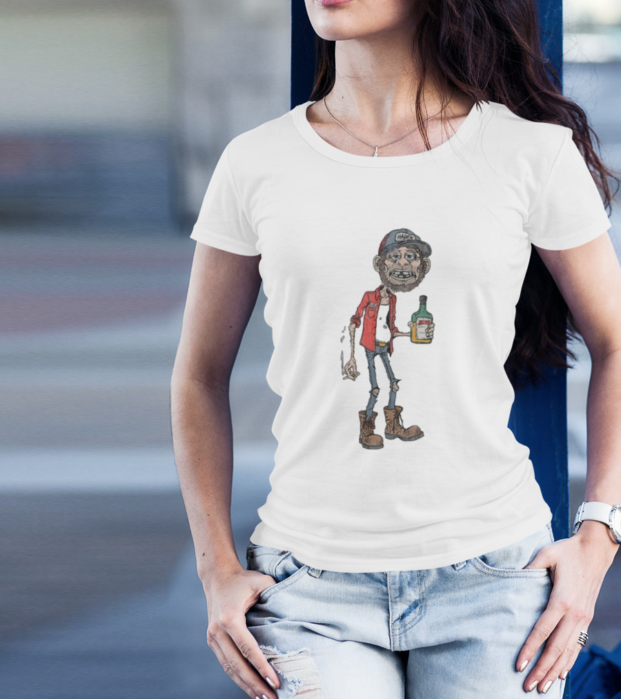 Hardy Jim Bob 2024 Cartoon Character Holding Bottle And Cigarette With Cap And Beard T-Shirt