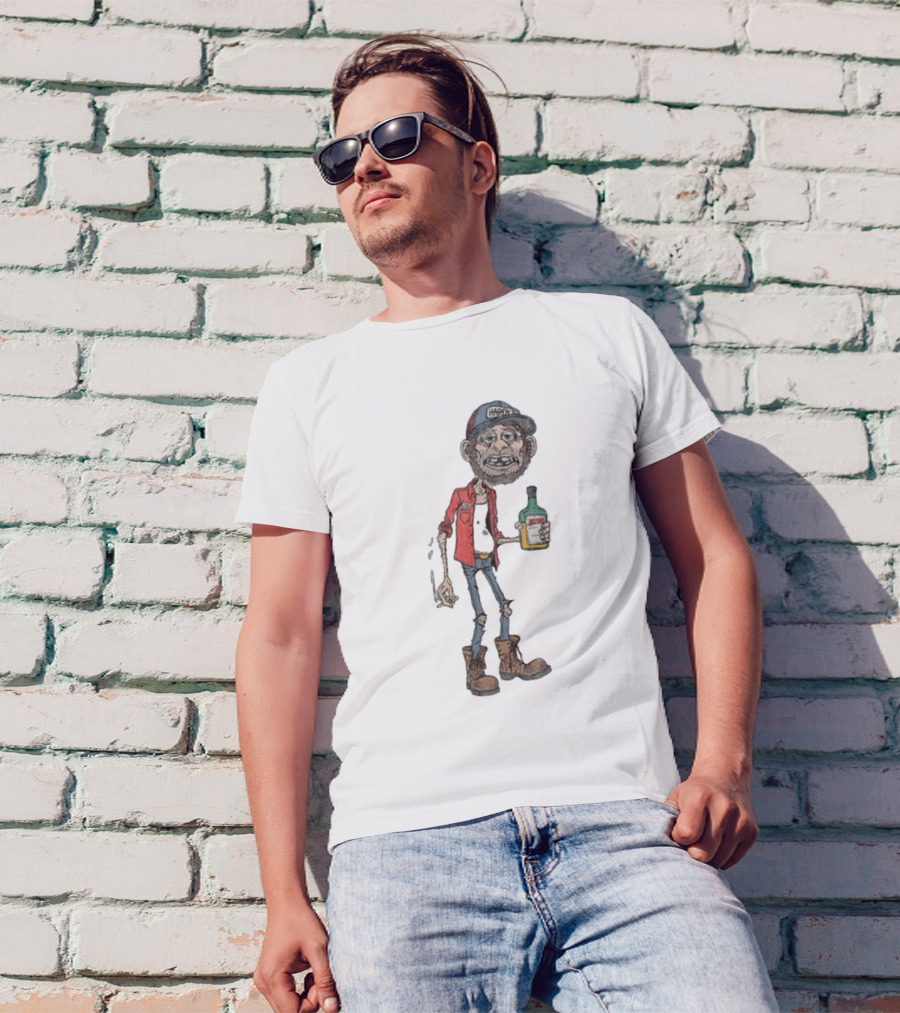 Hardy Jim Bob 2024 Cartoon Character Holding Bottle And Cigarette With Cap And Beard T-Shirt