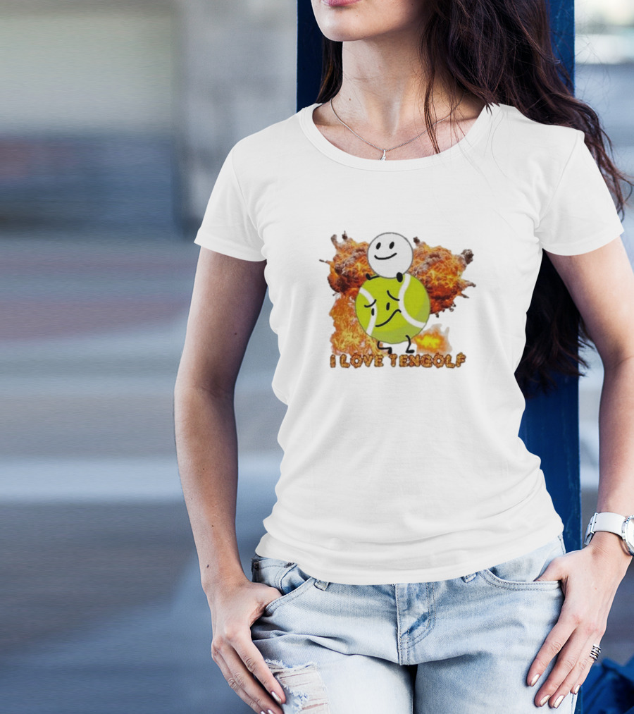 I Love Tengolf Tennis Ball Stick Figure With Explosive Background T-Shirt