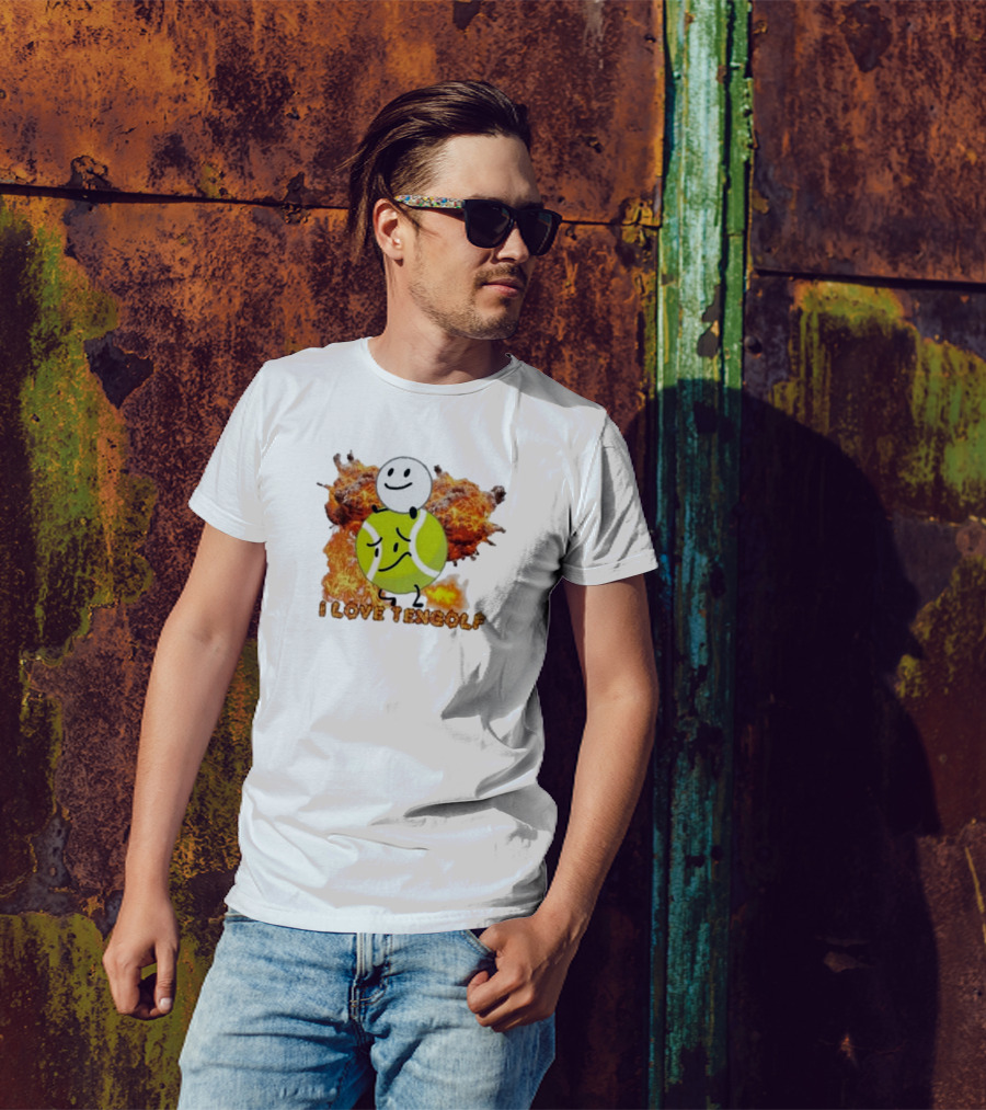 I Love Tengolf Tennis Ball Stick Figure With Explosive Background T-Shirt