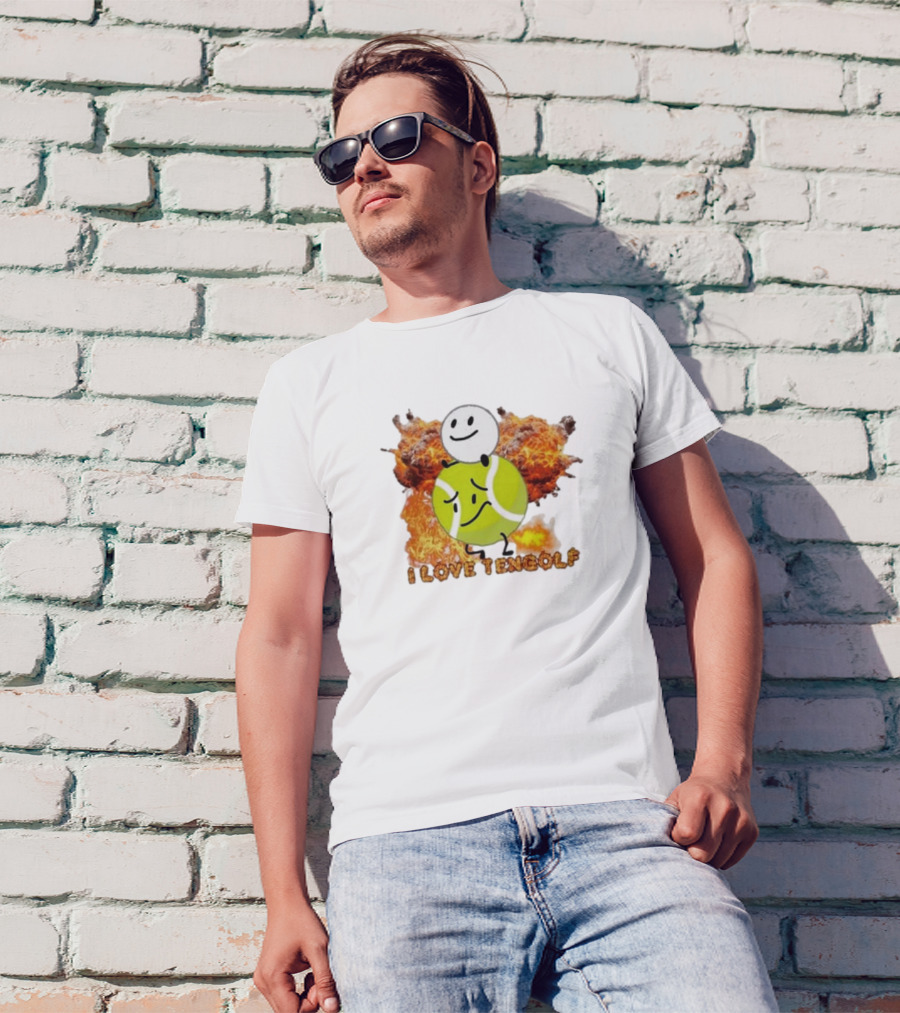 I Love Tengolf Tennis Ball Stick Figure With Explosive Background T-Shirt