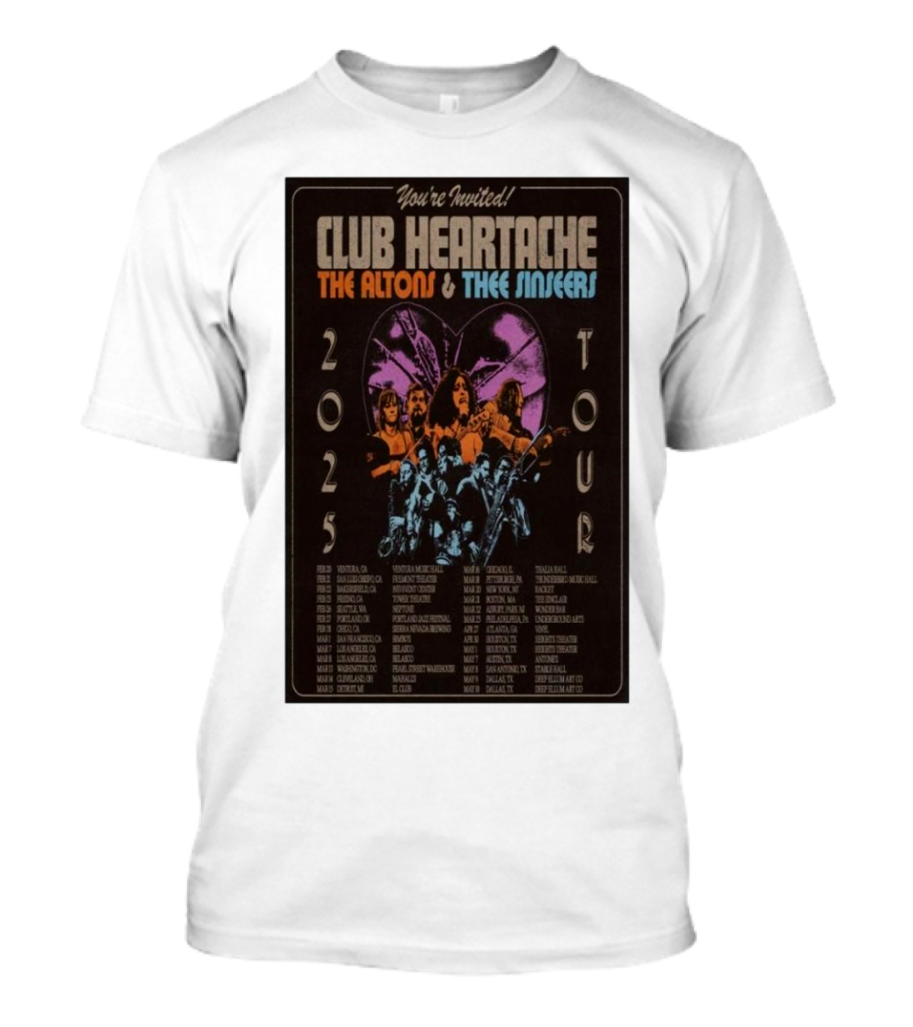 You're Invited Club Heartache The Altons And Thee Sinseers 2025 Tour Dates T-Shirt