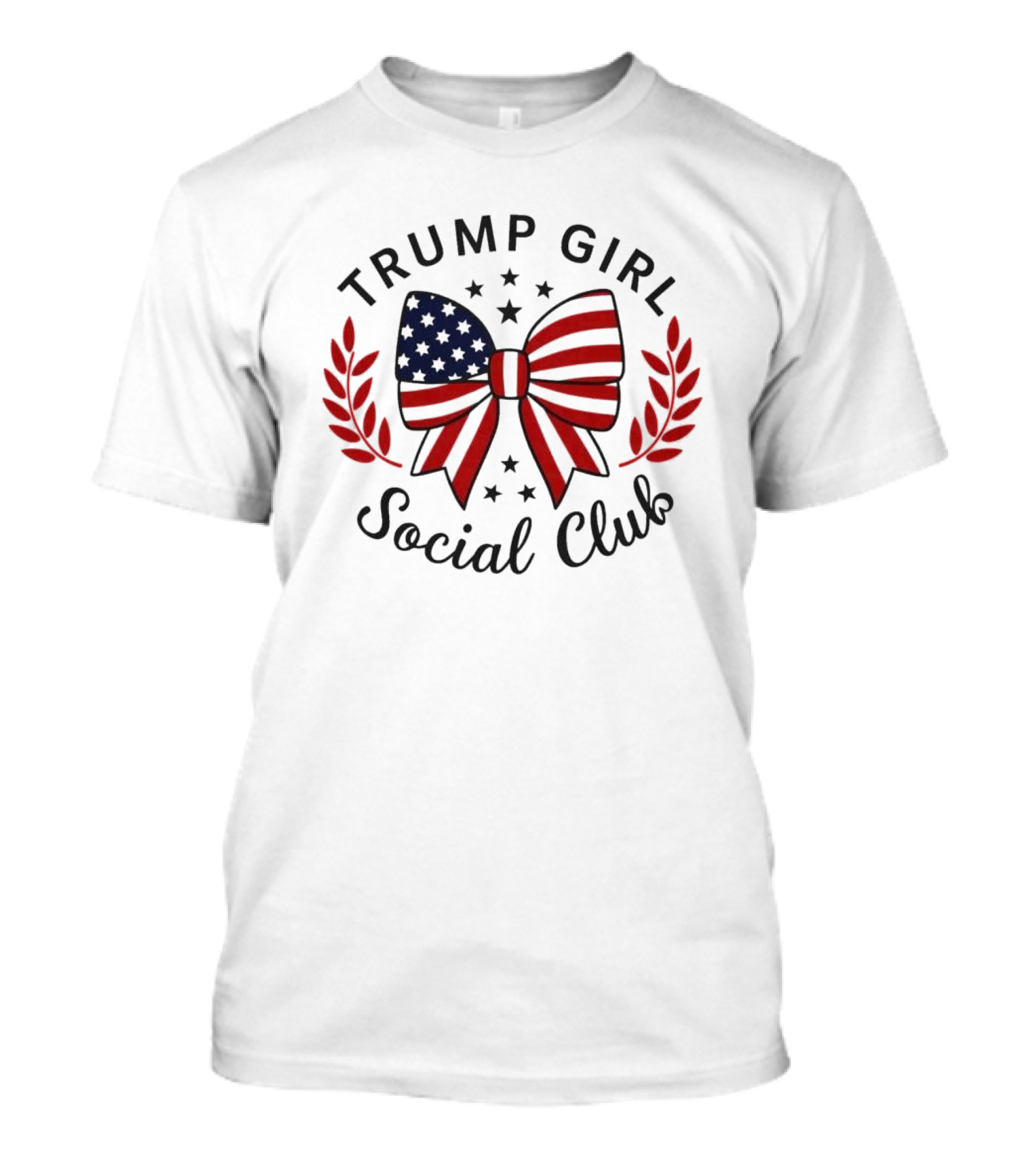 Trump Girl Social Club Patriotic Bow Stars And Laurel Wreath T-Shirt