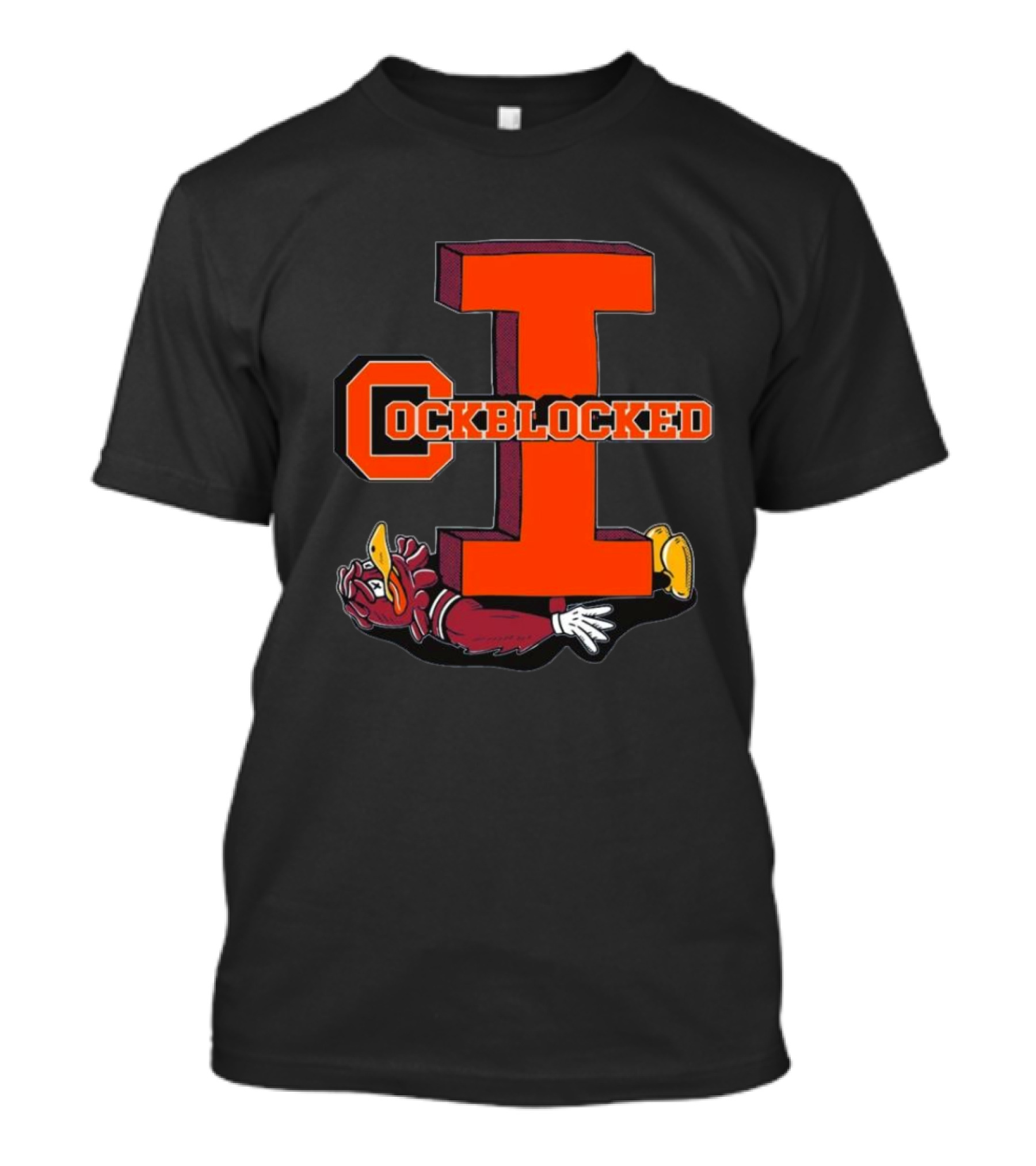 Cockblocked Illinois Gamecock Mascot Under Large Orange I T-Shirt