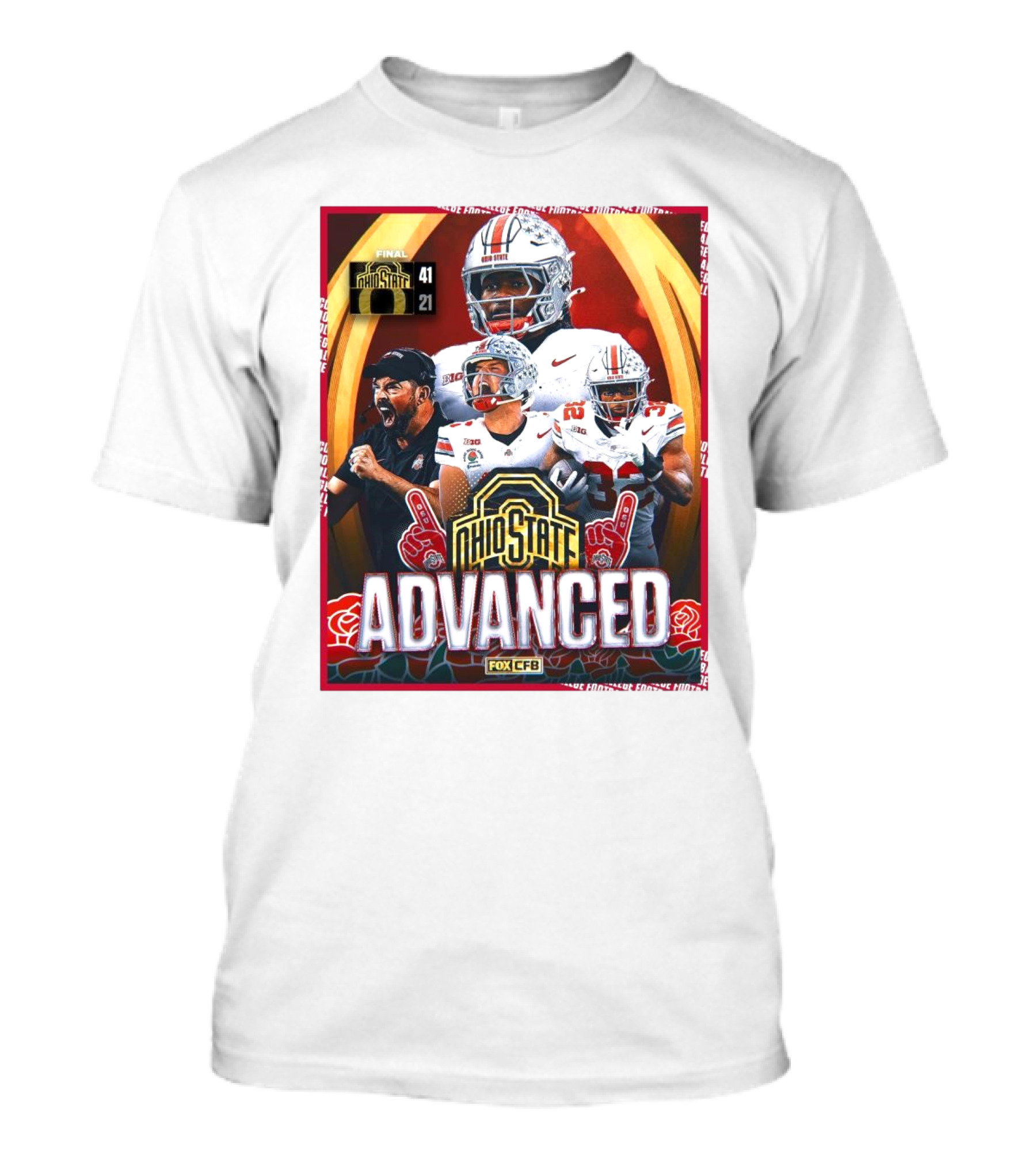 Ohio State Buckeyes Advanced Over Oregon Ducks 41-21 Final Score FOX CFB T-Shirt