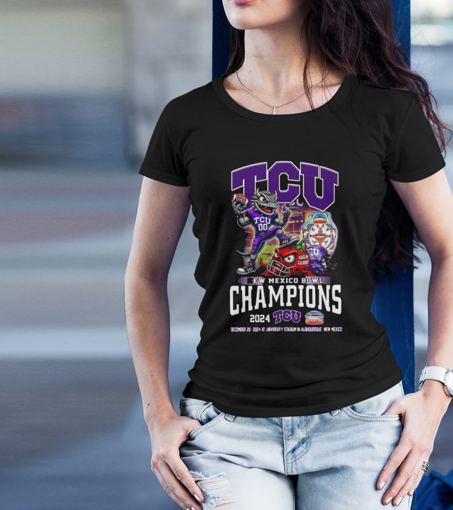 TCU Horned Frogs 2024 New Mexico Bowl Champions December 28 Mascot Showdown With Ragin Cajuns T-Shirt