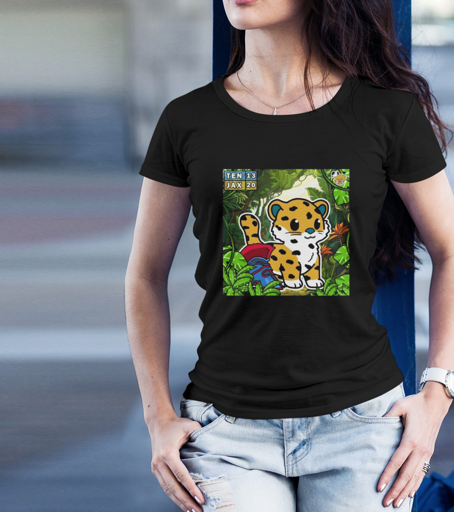 TEN 13 JAX 20 Jungle Pounce Cartoon Jaguars Victory Over Titans T-Shirt